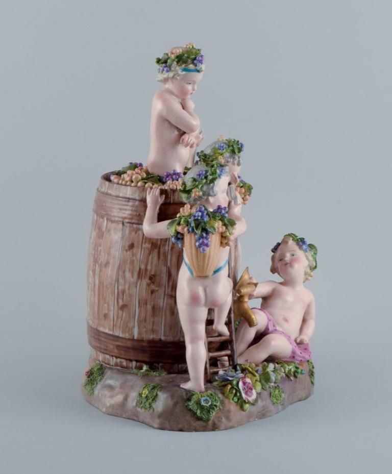 Large European antique porcelain figure group.  Bacchanalia with putti. For Sale 1