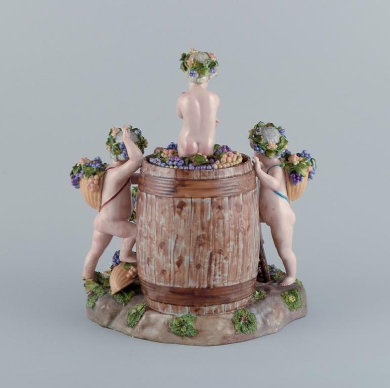 Large European antique porcelain figure group.  Bacchanalia with putti. For Sale 2
