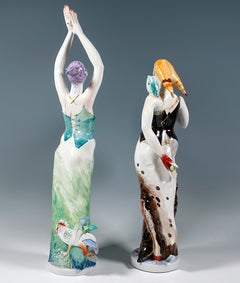 Meissen Large Pair of Allegory Figurines Day & Night by Silvia Kloede, Ca 2007