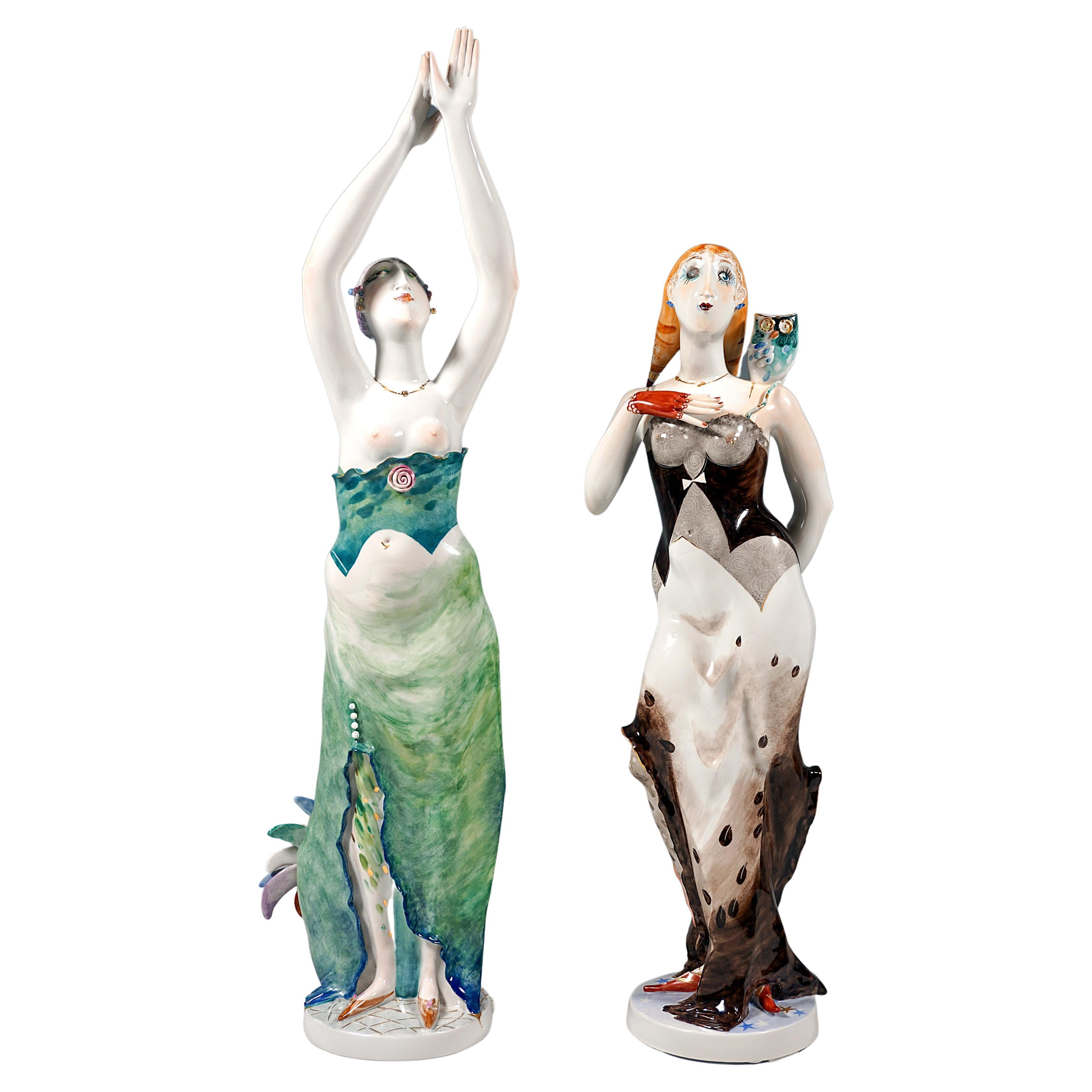 Großes Paar Allegorienfiguren von Silvia Kloede aus Meissen Tag und Nacht von Silvia Kloede, ca. 2007