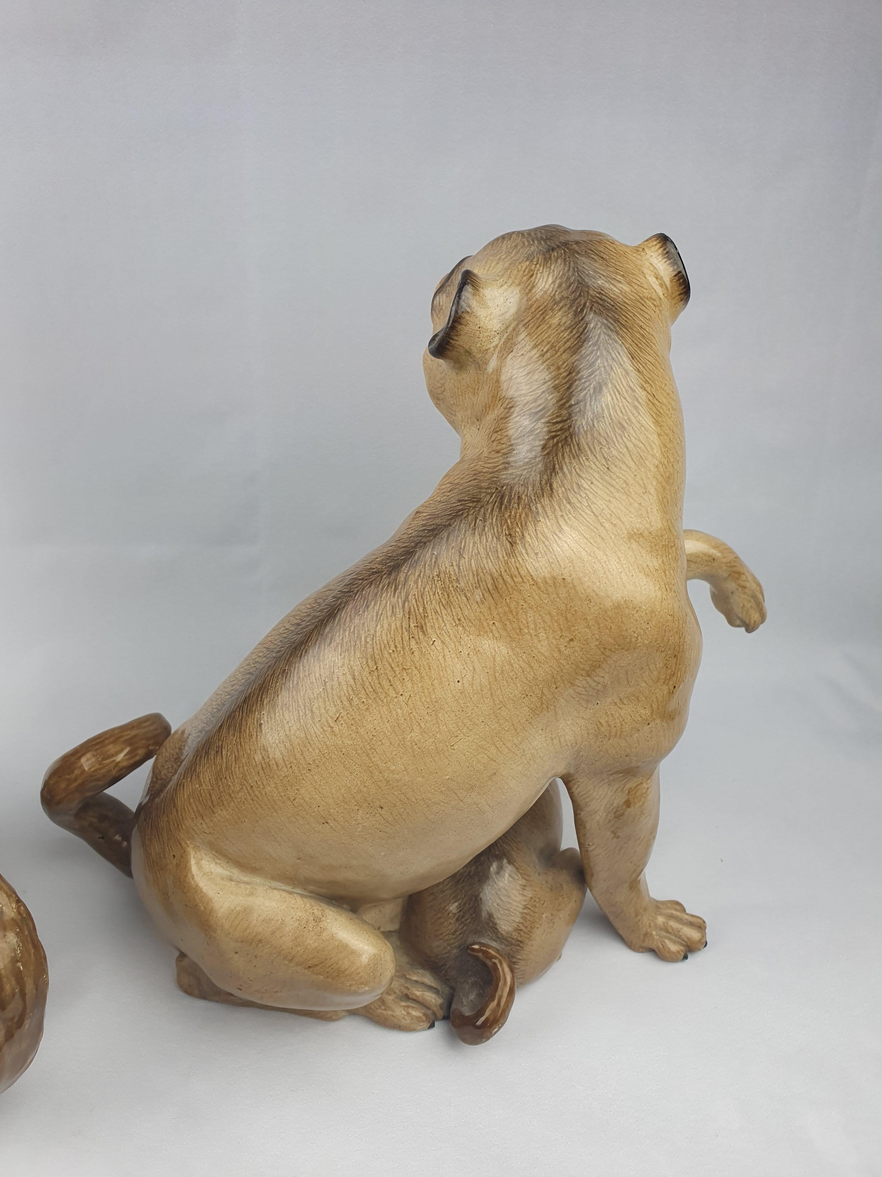 German Meissen Large Pair of Pugs with Pup For Sale