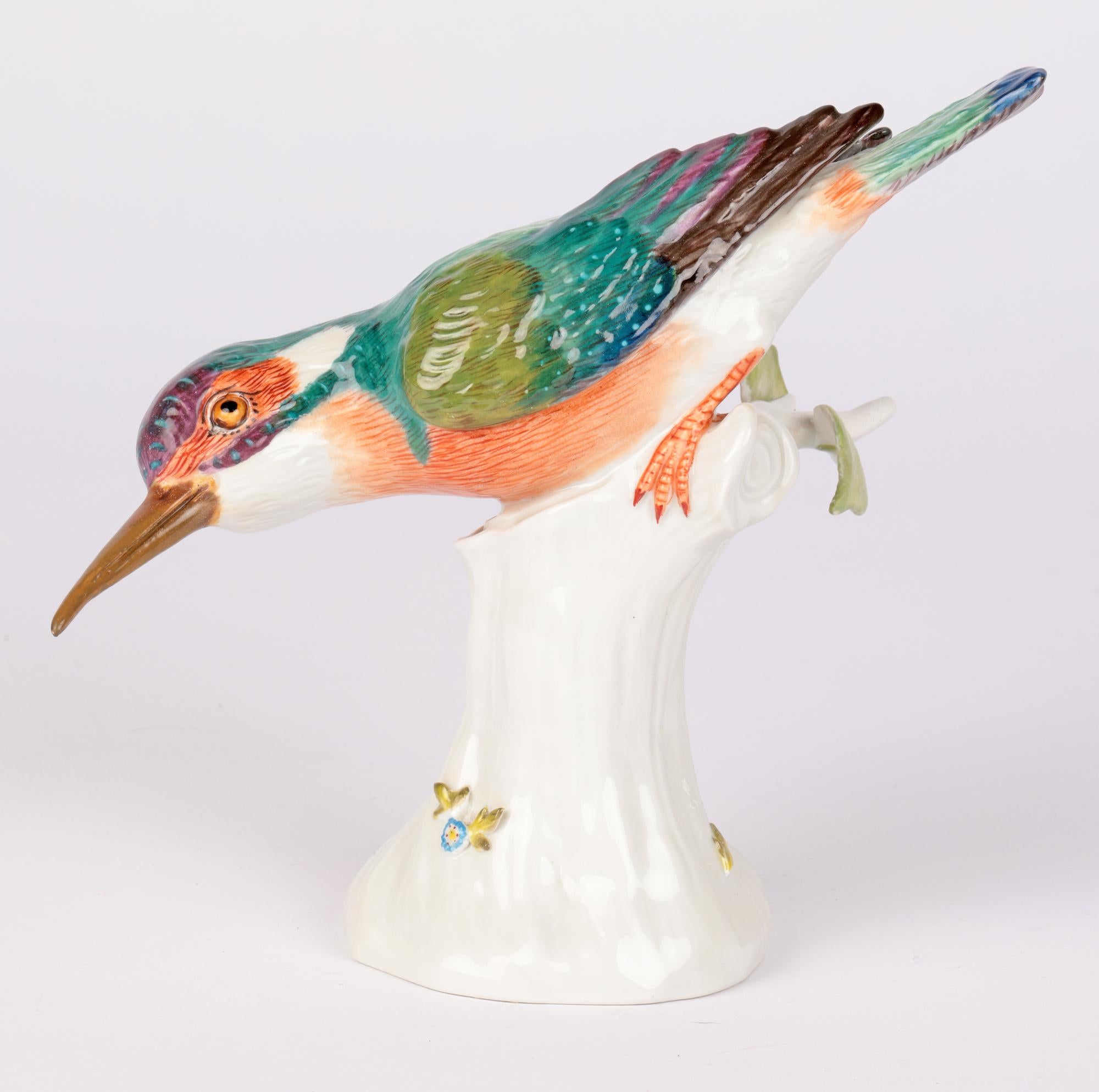 Glazed Meissen Large Porcelain Figure of a Kingfisher