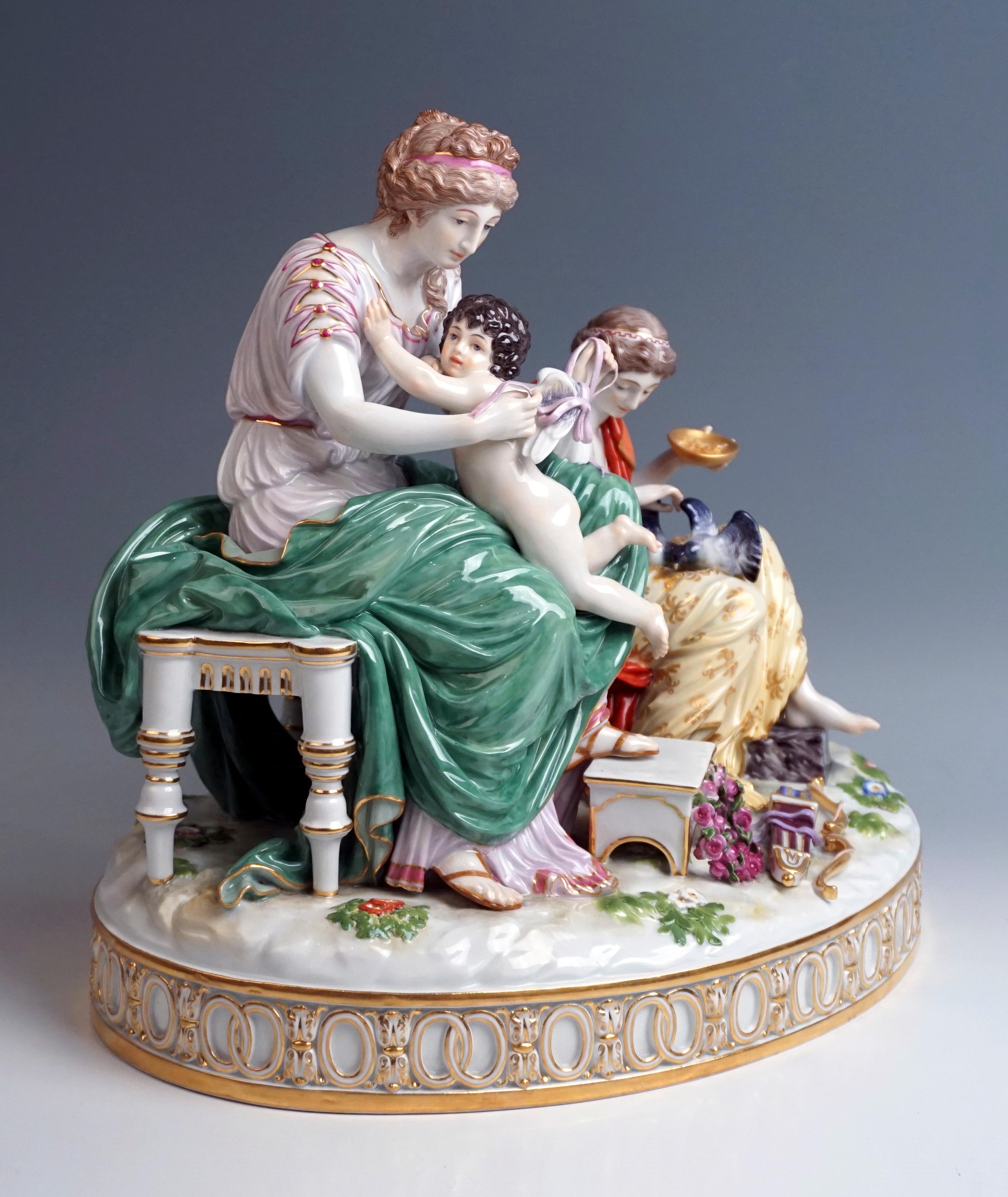 Excellent Large Meissen Figurine Group

Manufactory: Meissen Germany
Dating: made circa 1850
Hallmarked: Meissen blue crossed sword mark underglaze / first quality
Model number: I 70 - created 1788/89 / painter's number 9 
Material: