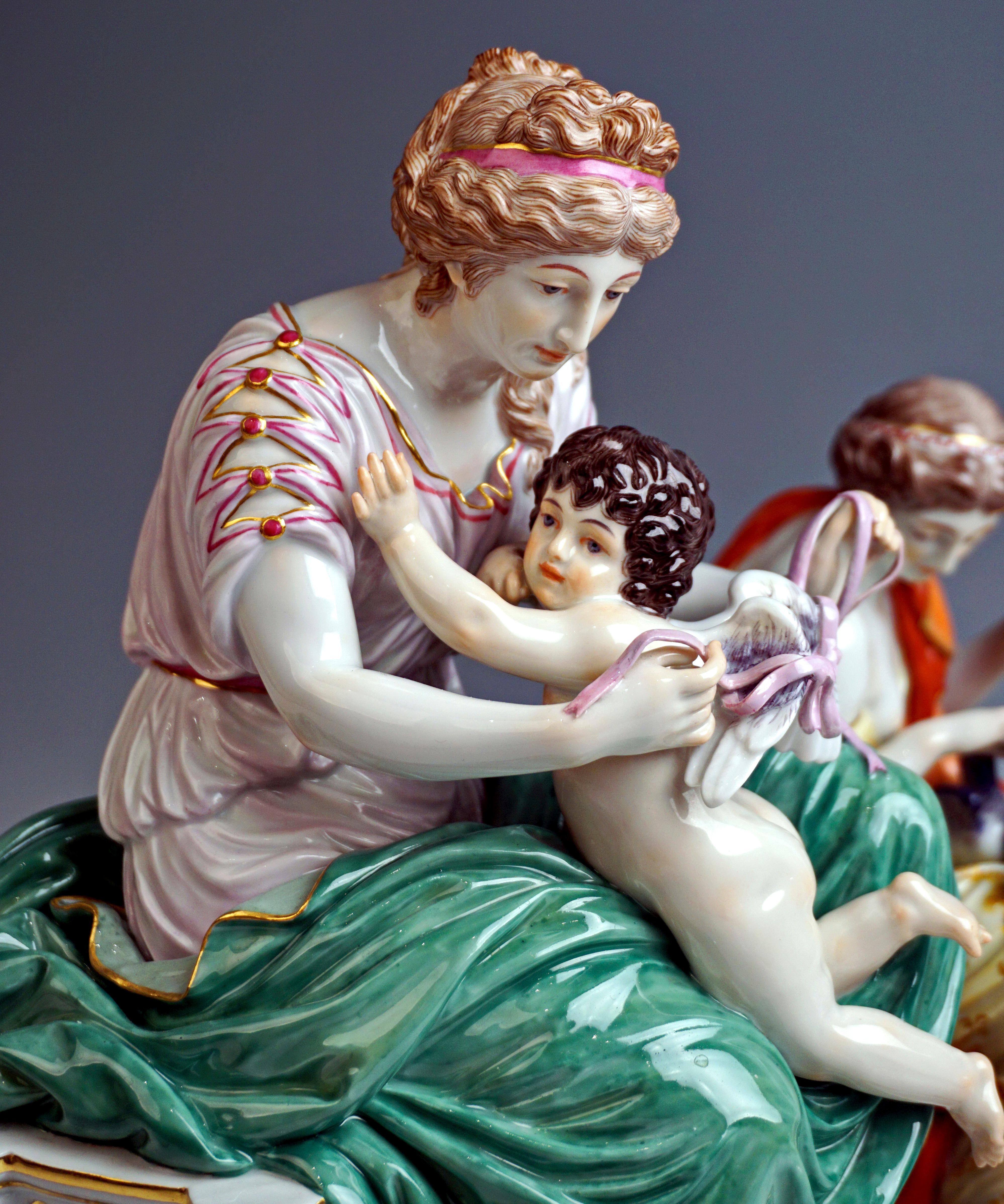 Rococo Meissen Large Porcelain Figurine Group 'Cupid Is Tied Up' by Juechtzer
