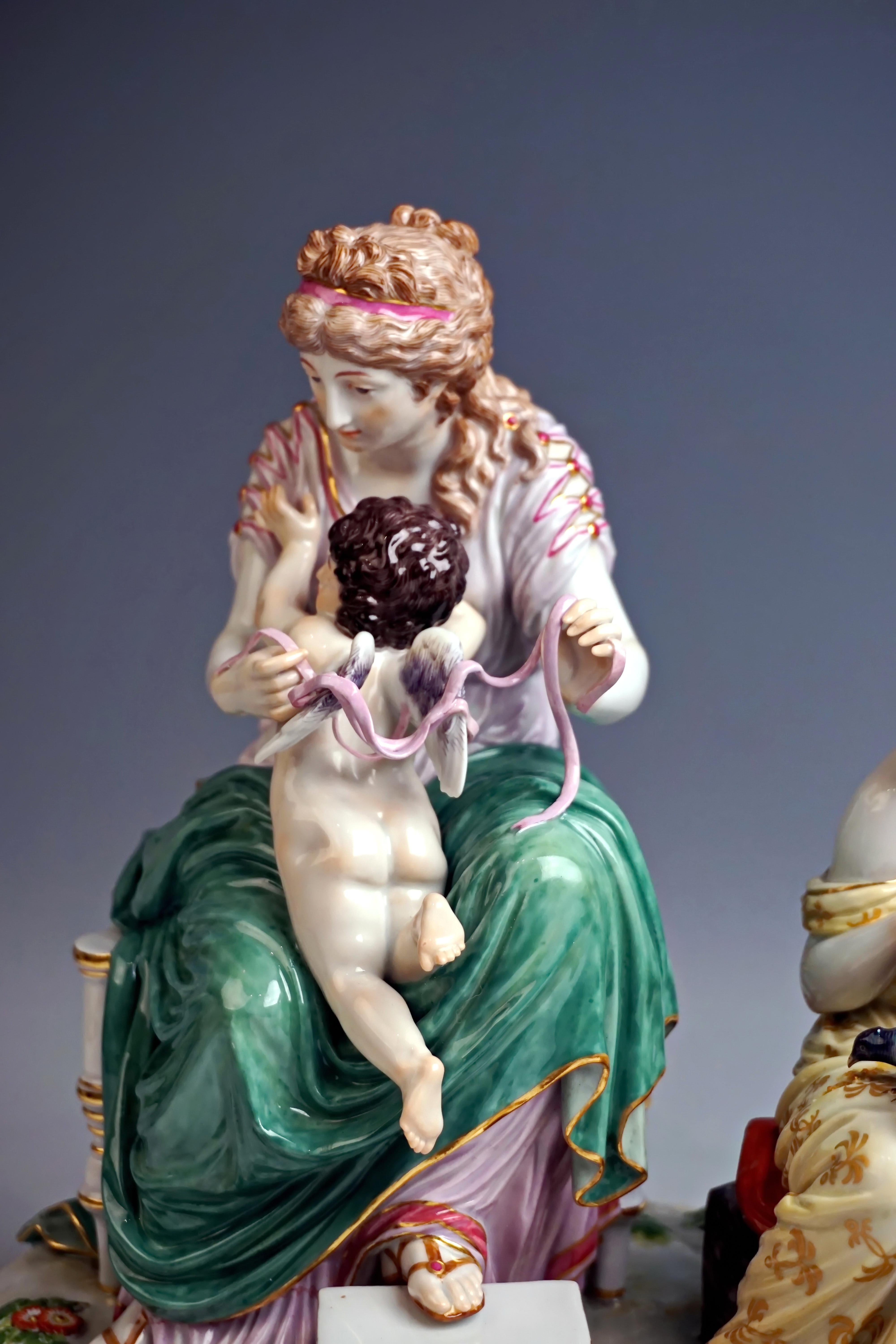 German Meissen Large Porcelain Figurine Group 'Cupid Is Tied Up' by Juechtzer