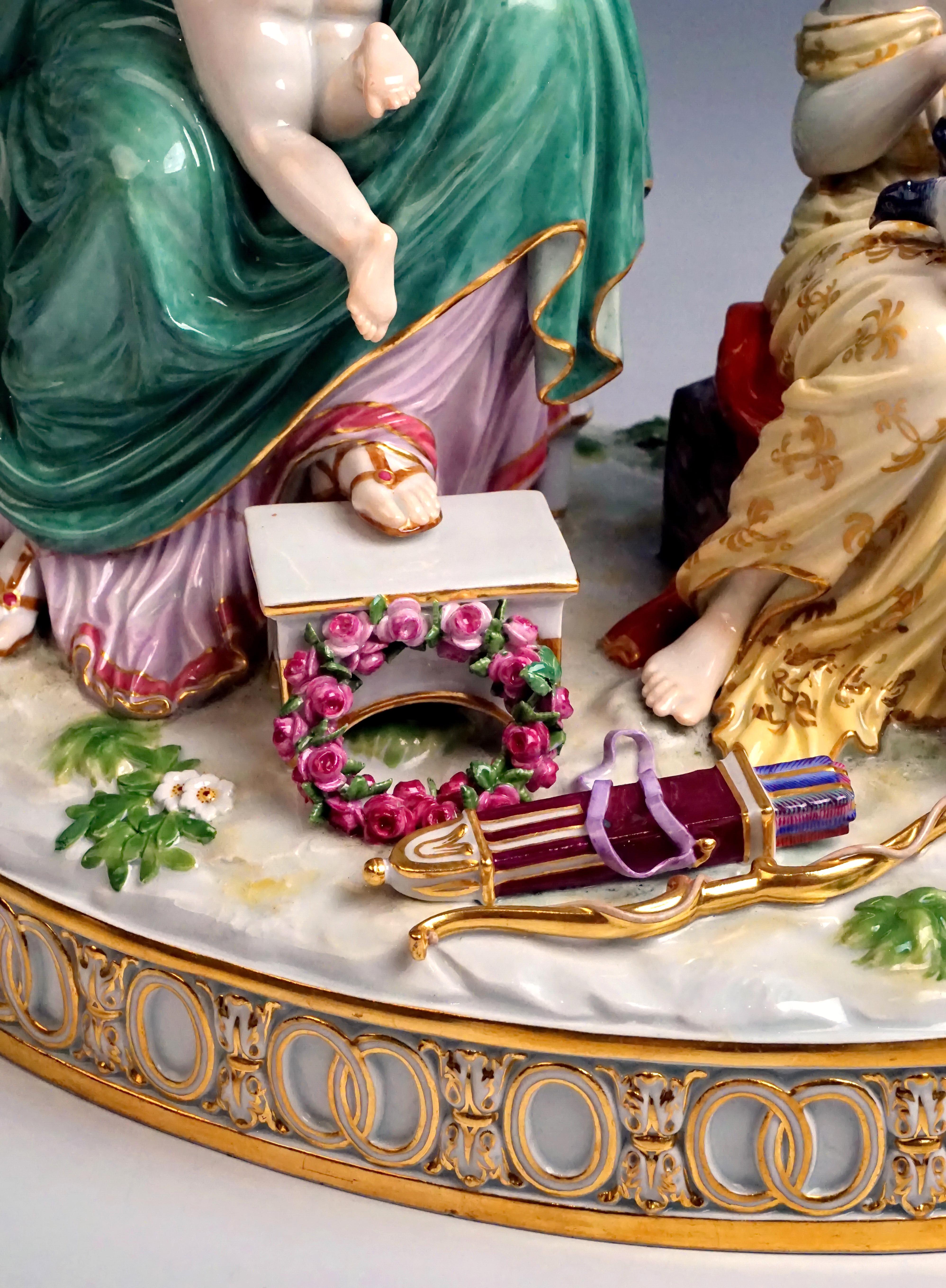 Hand-Painted Meissen Large Porcelain Figurine Group 'Cupid Is Tied Up' by Juechtzer