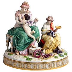 Antique Meissen Large Porcelain Figurine Group 'Cupid Is Tied Up' by Juechtzer