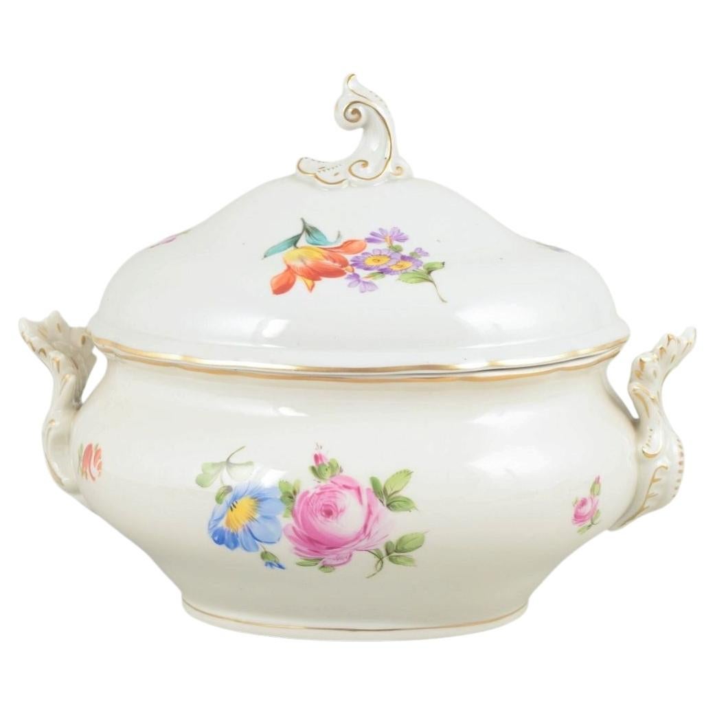 Meissen. Large porcelain tureen with floral decoration. Saxon flower pattern.
