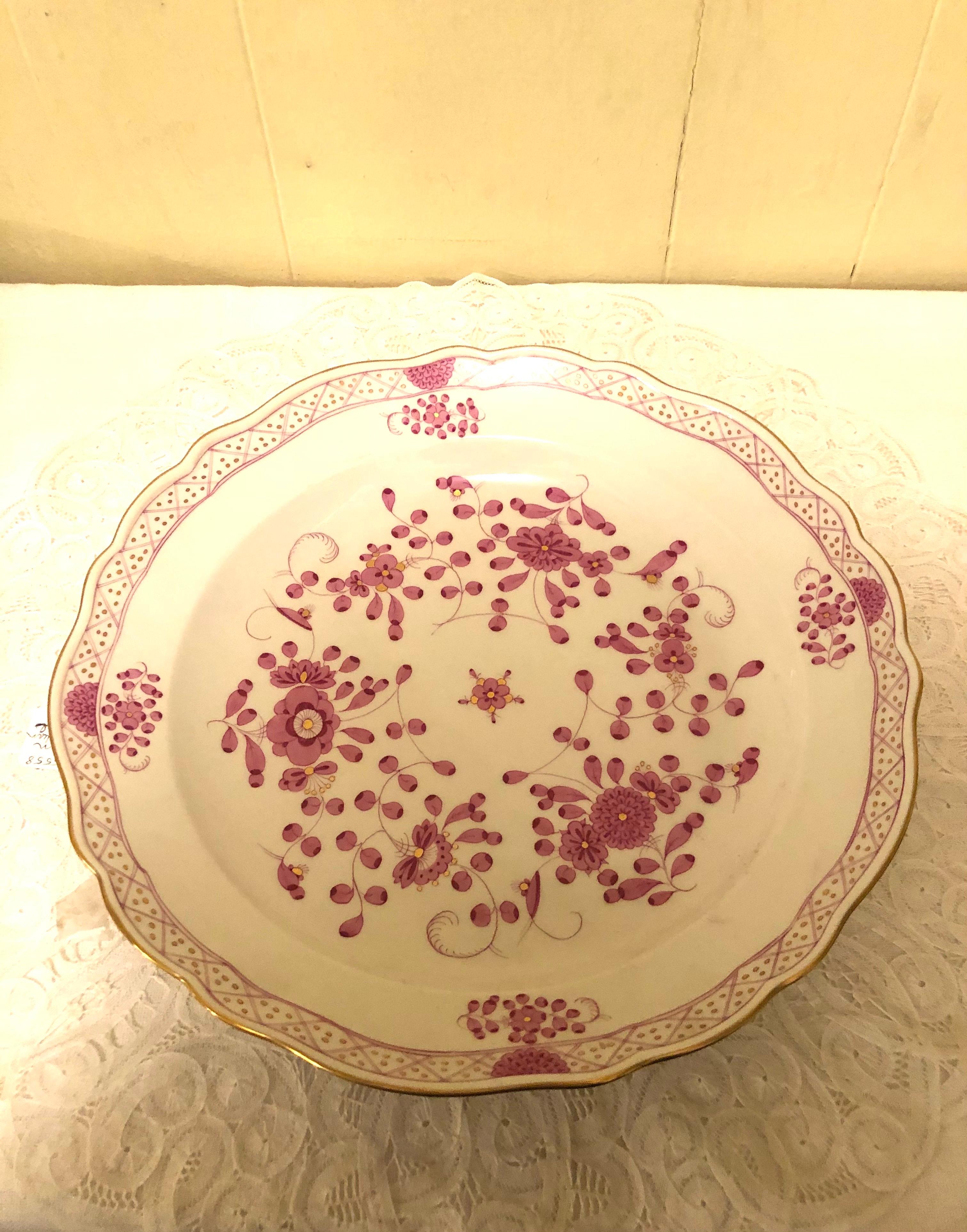 Rococo Meissen Large Round Platter in the Meissen Purple Indian Pattern For Sale