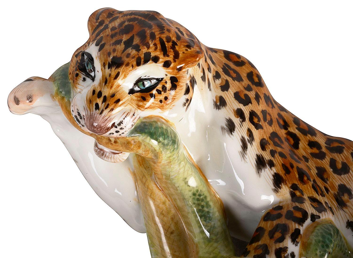 German Meissen Leopard Attacking a Snake, 20th Century For Sale