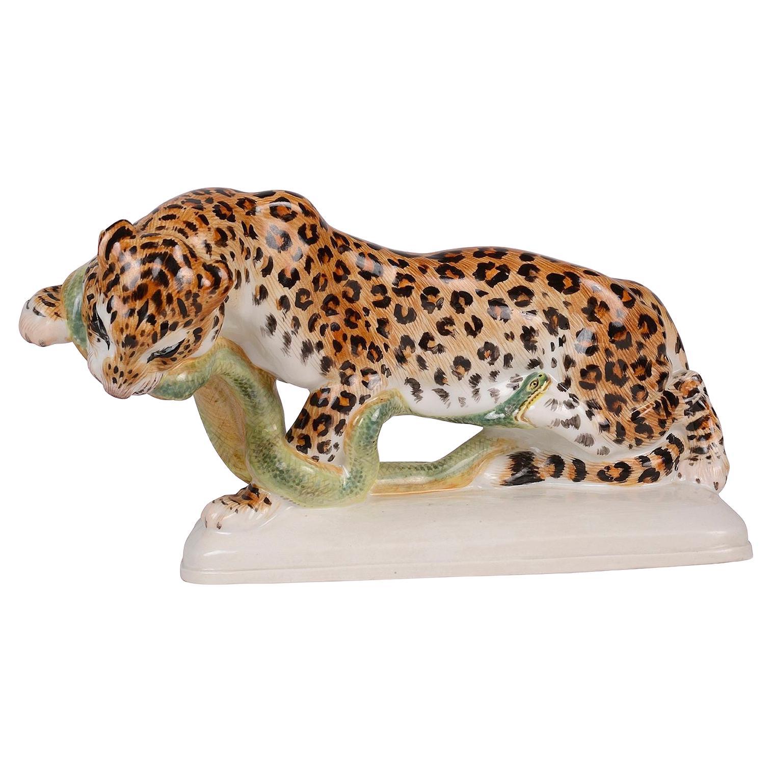 Meissen Leopard Attacking a Snake, 20th Century For Sale