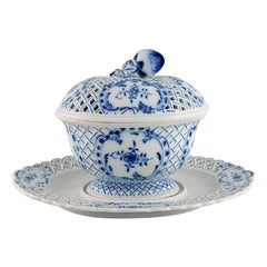 Meissen Lidded Bowl with Saucer in Hand-Painted Porcelain, 20th Century
