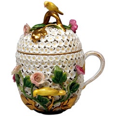 Meissen Lidded Cup with Snowball Pattern and Handle Made circa 1850