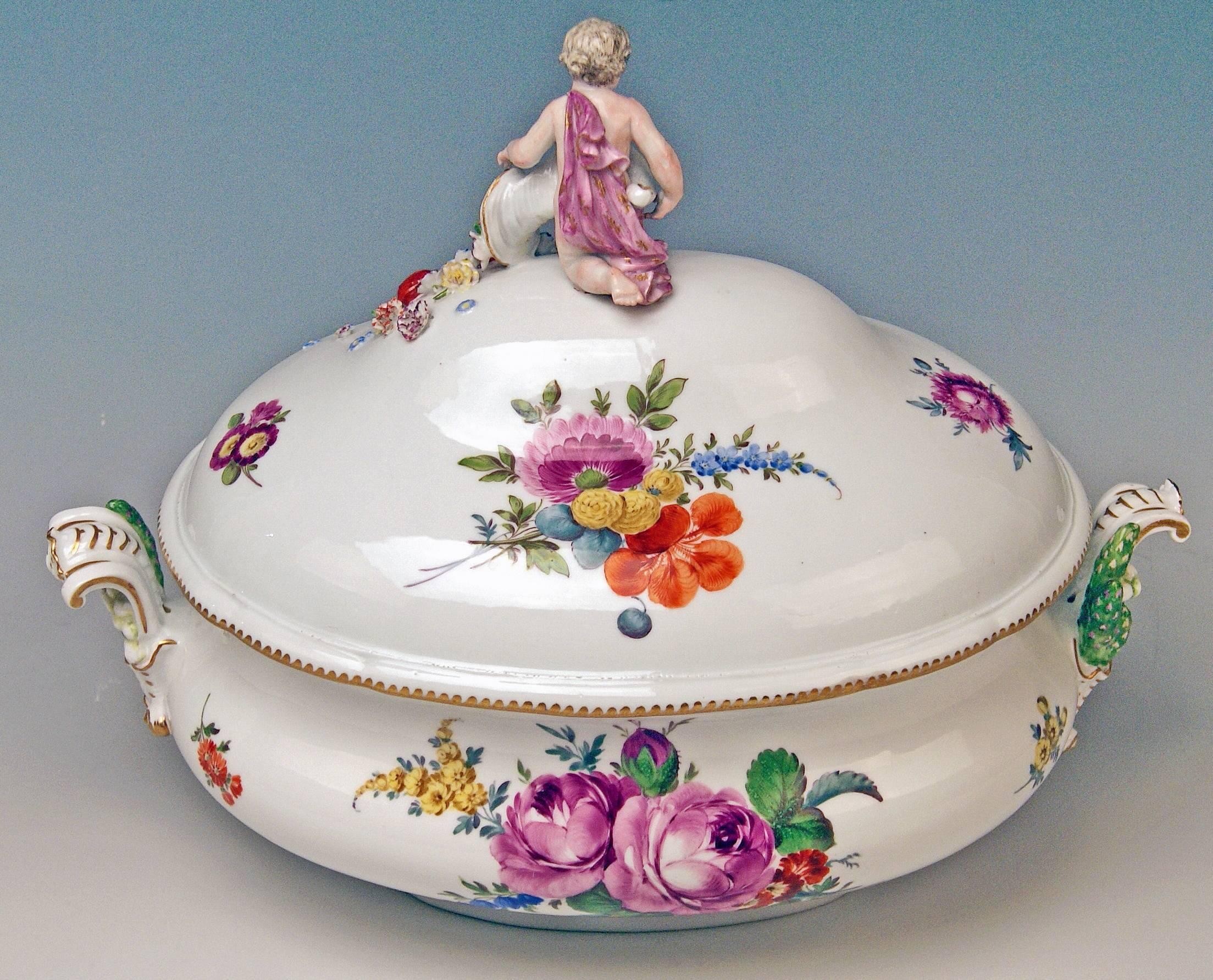Meissen Lidded Tureen Cherub Flowers Oval Platter Rococo Period Marcolini, 1780 3