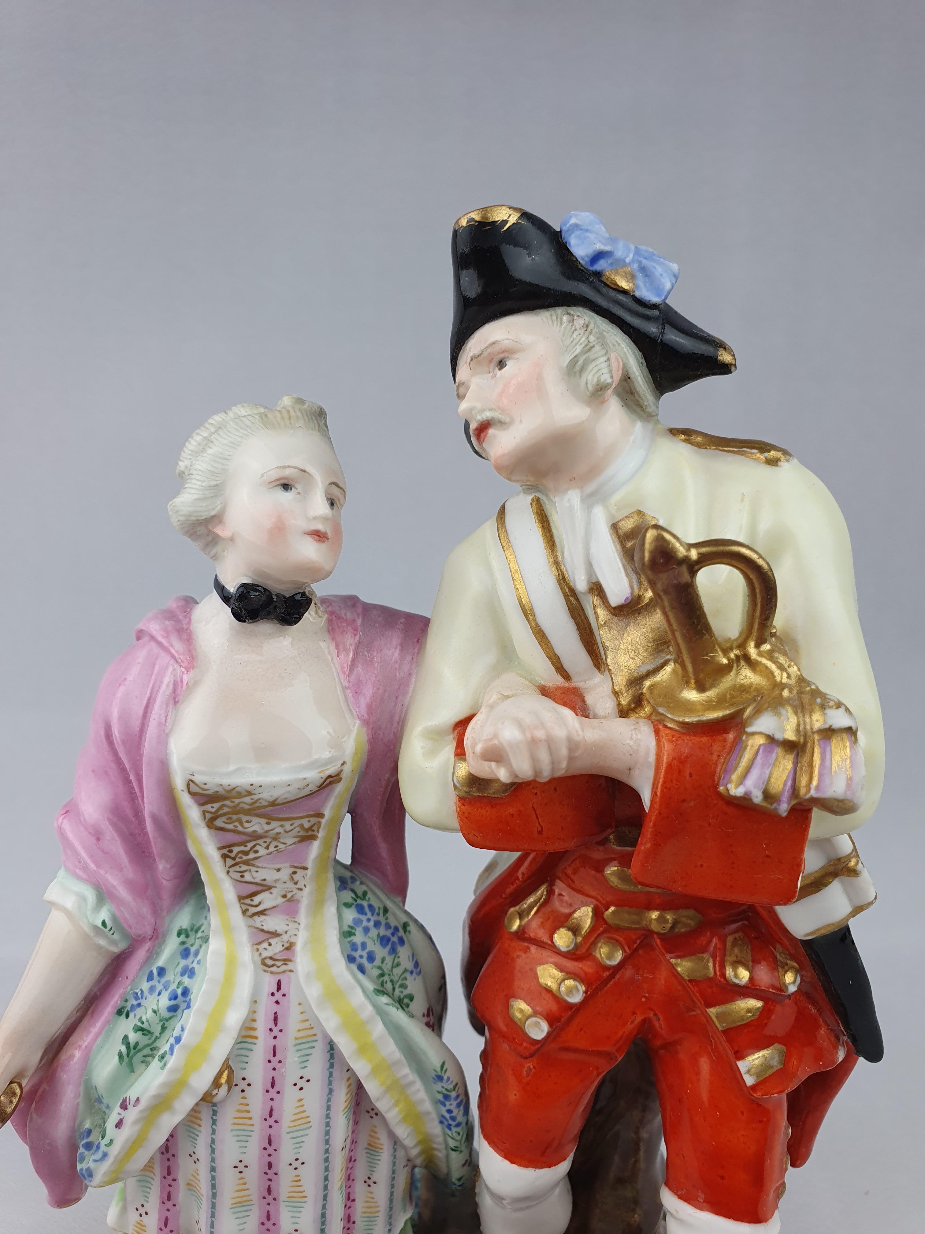 Meissen Loving Group of Soldier and Companion For Sale 6