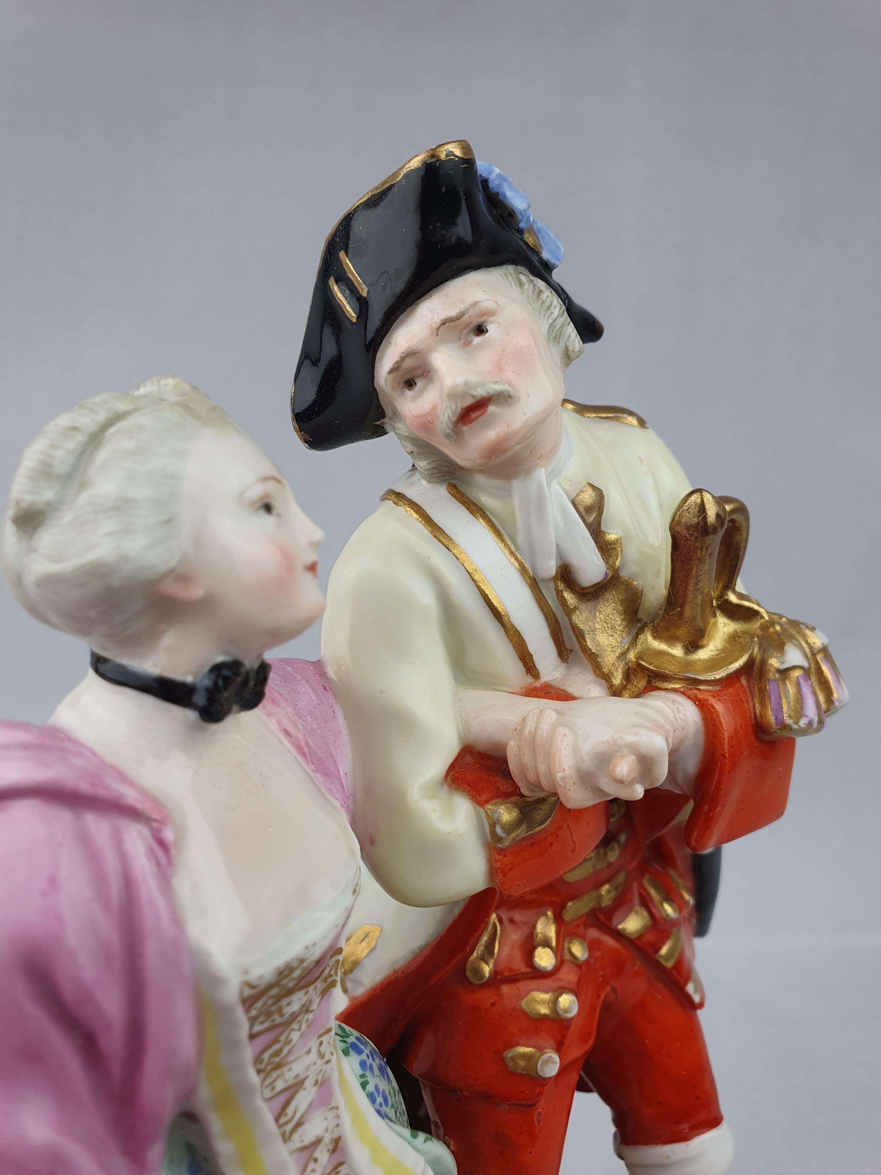 German Meissen Loving Group of Soldier and Companion For Sale
