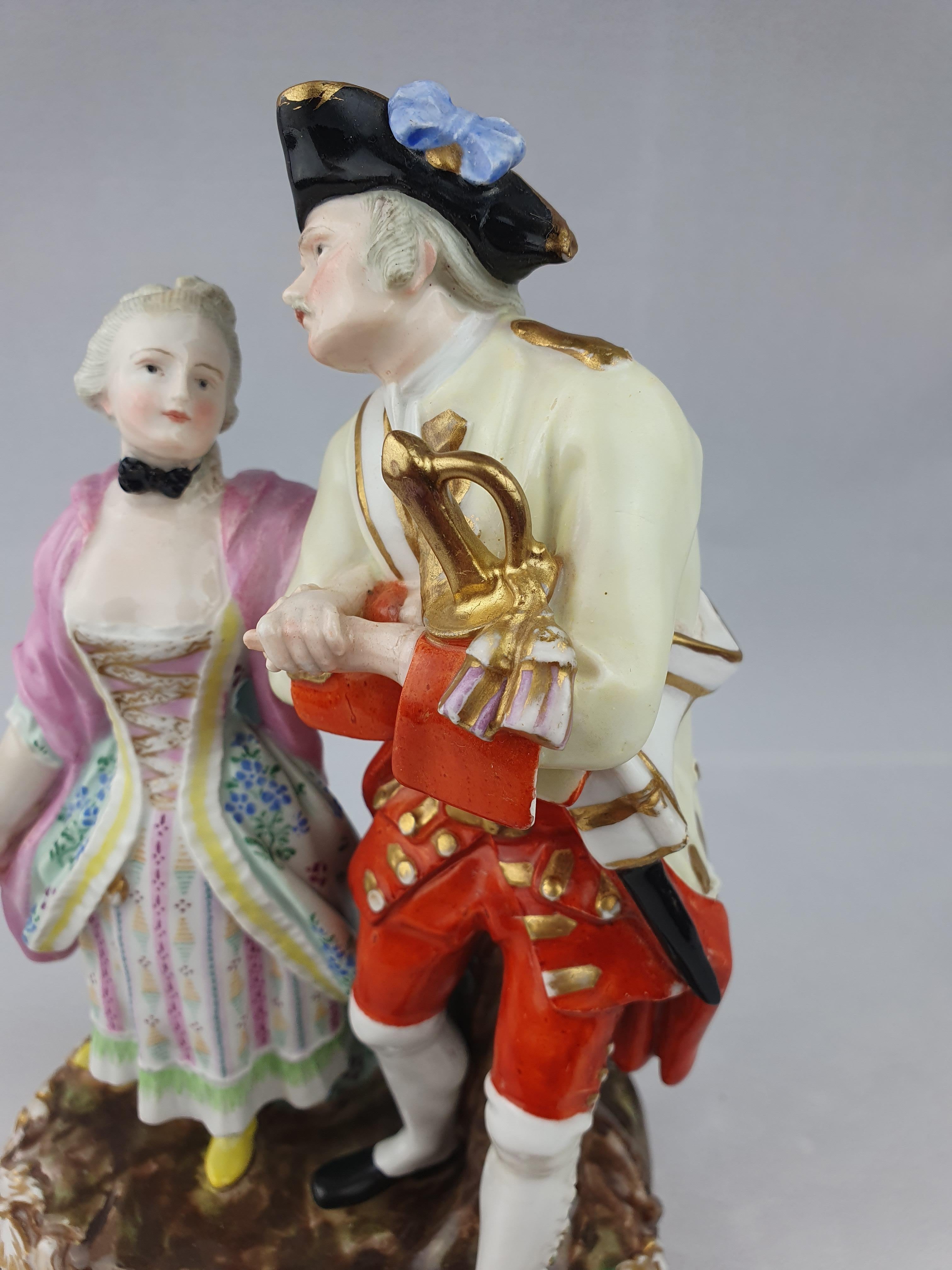 Meissen Loving Group of Soldier and Companion In Good Condition For Sale In Altrincham, GB