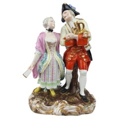 Antique Meissen Loving Group of Soldier and Companion