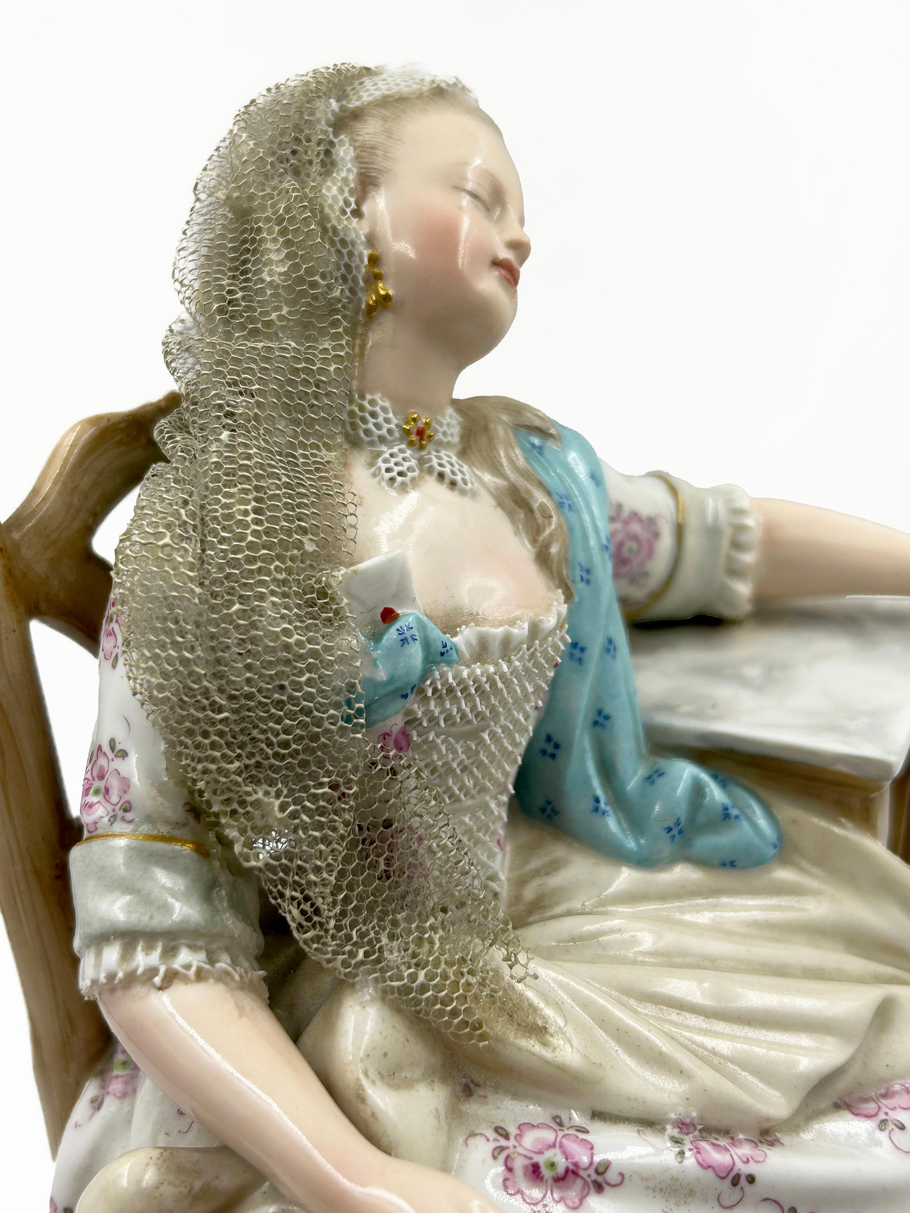 Fatto a mano Meissen, Luisa addormentata, su disegno di Greuze, statuetta del XIX secolo, circa in vendita
