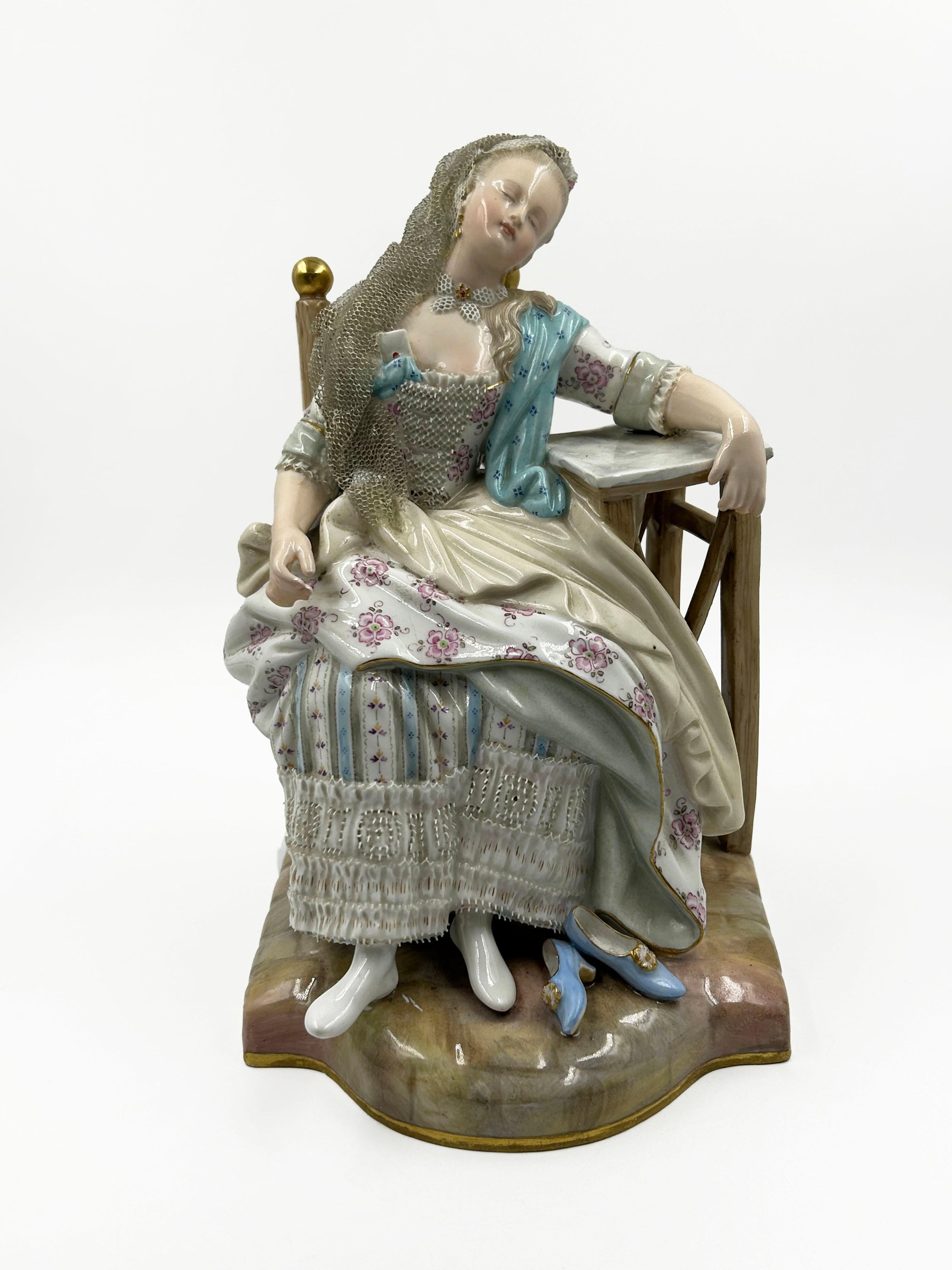 Meissen, Luisa addormentata, su disegno di Greuze, statuetta del XIX secolo, circa in vendita 1
