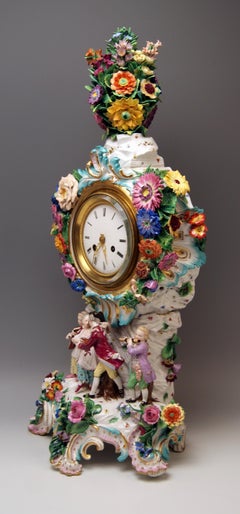Meissen Mantel Clock Flowers Figurines Model 1047 Leuteritz Height 25.98 inches