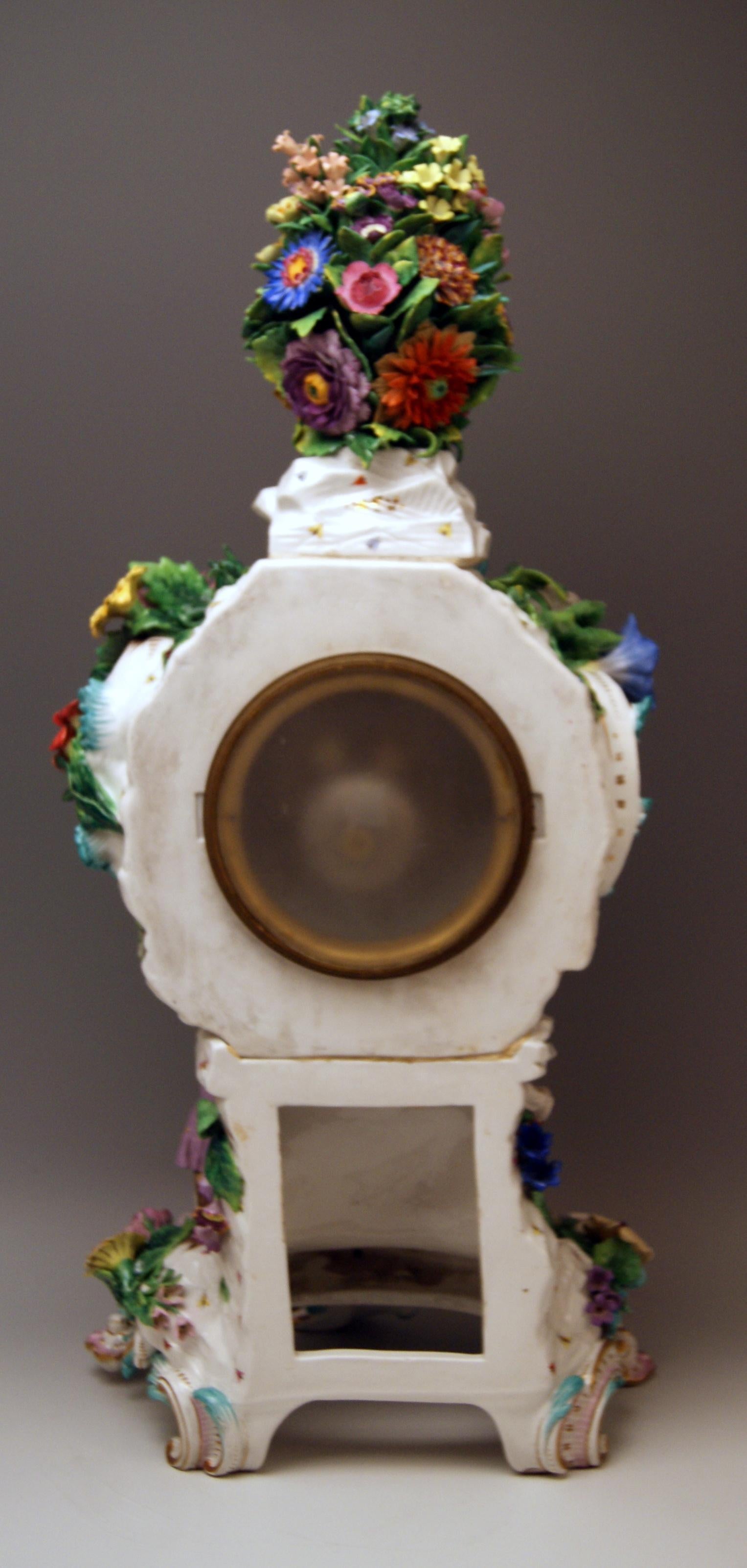 Rococo Revival Meissen Mantel Clock Flowers Figurines Model 1047 Leuteritz Height 25.98 inches 