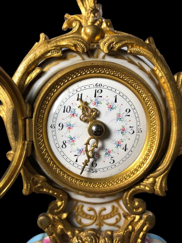French Meissen Mantle Table Clock, 19th Century For Sale