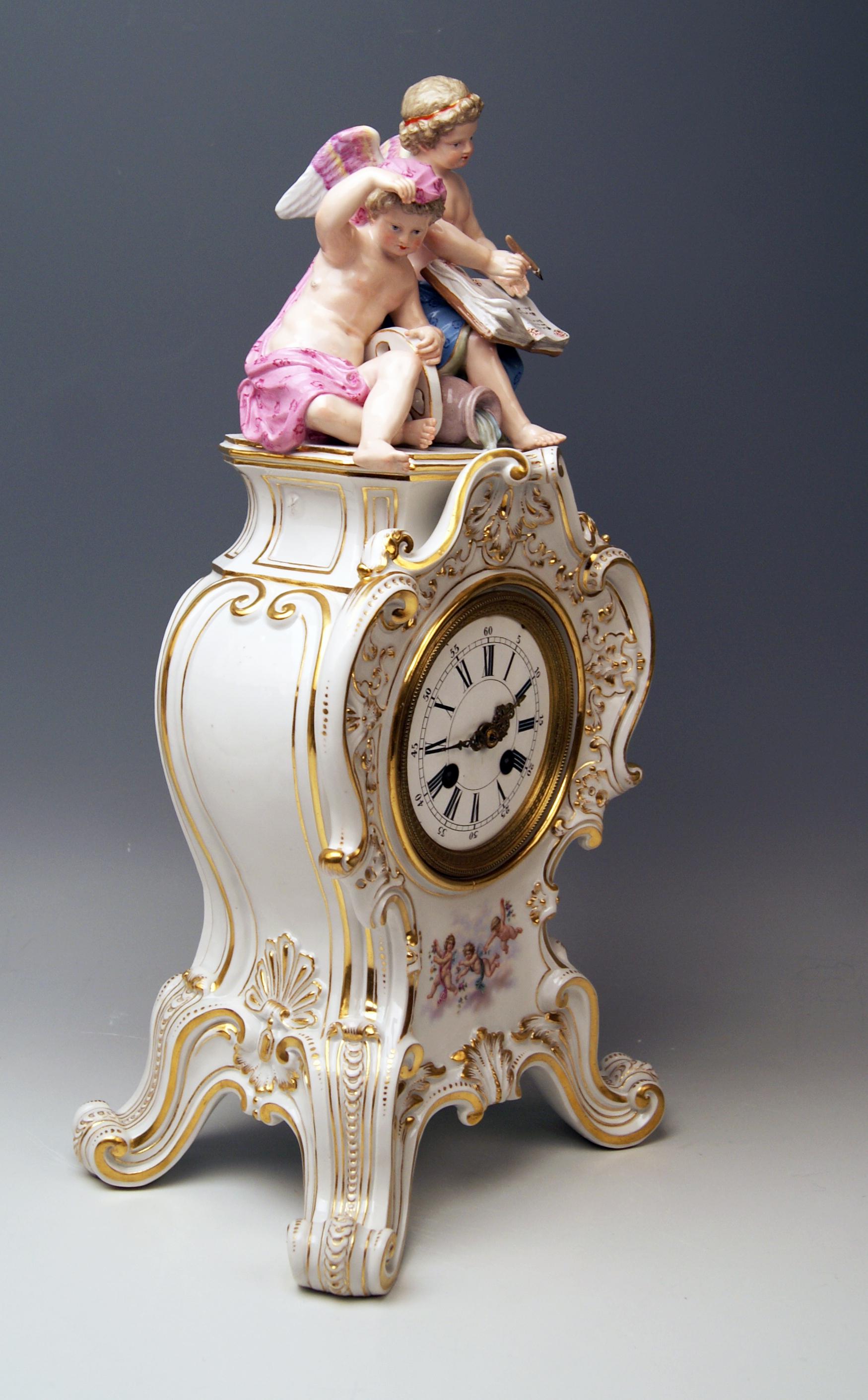 Rococo Revival Meissen Mantle Table Clock Allegory of Water Ernst August Leuteritz, circa 1880