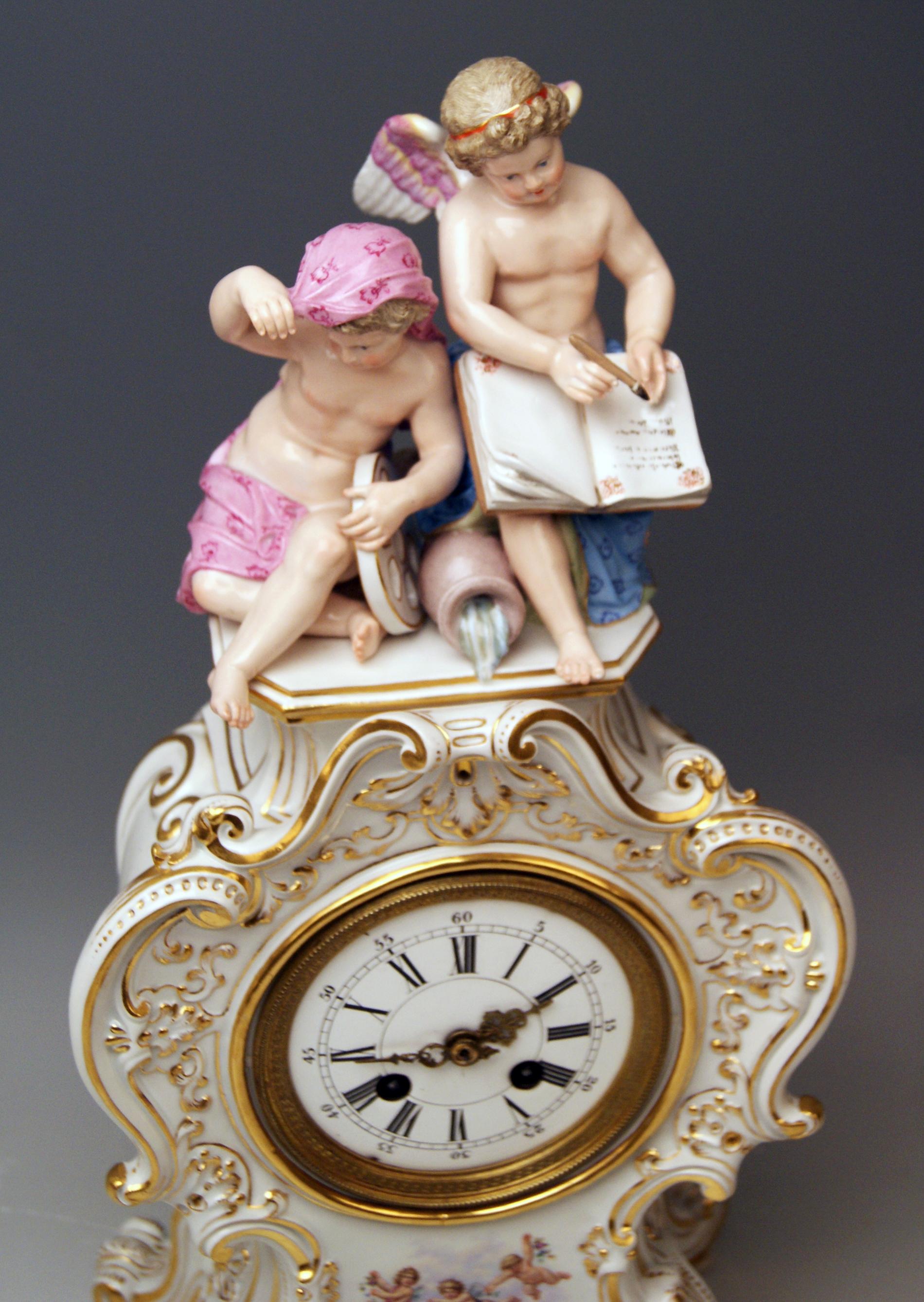 Austrian Meissen Mantle Table Clock Allegory of Water Ernst August Leuteritz, circa 1880