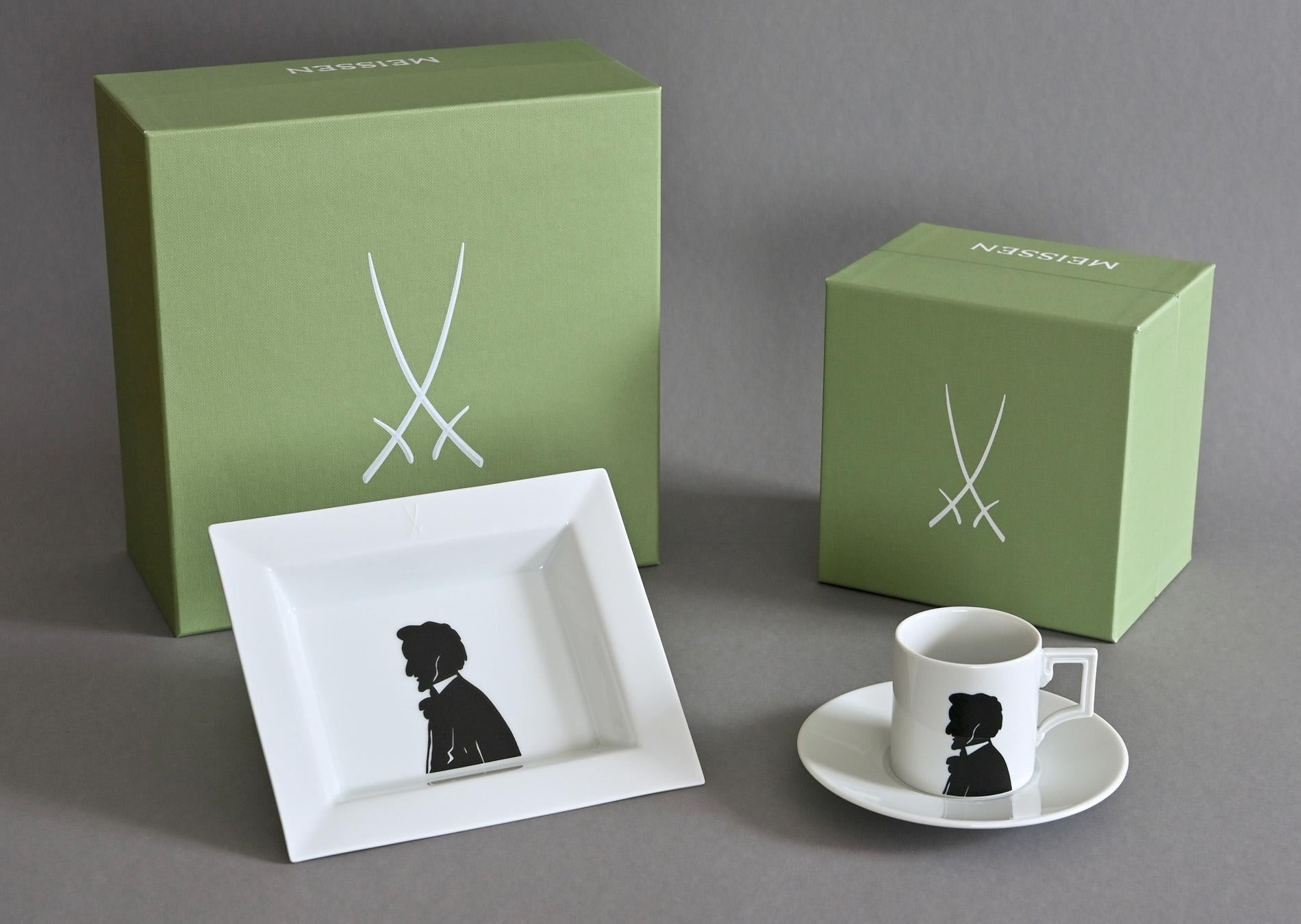 German Meißen Manufactory, Espresso Set with Silhouette Portrait Richard Wagner