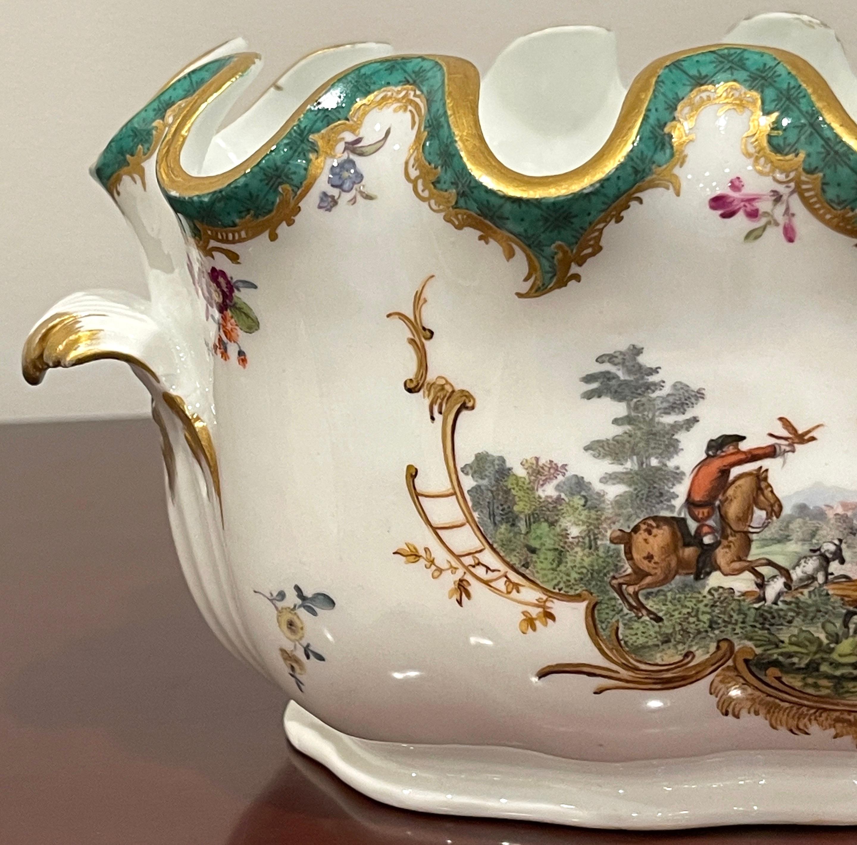 Gilt Meissen Marcolini Period Monteith Bowl, Equestrian Hunt Motif