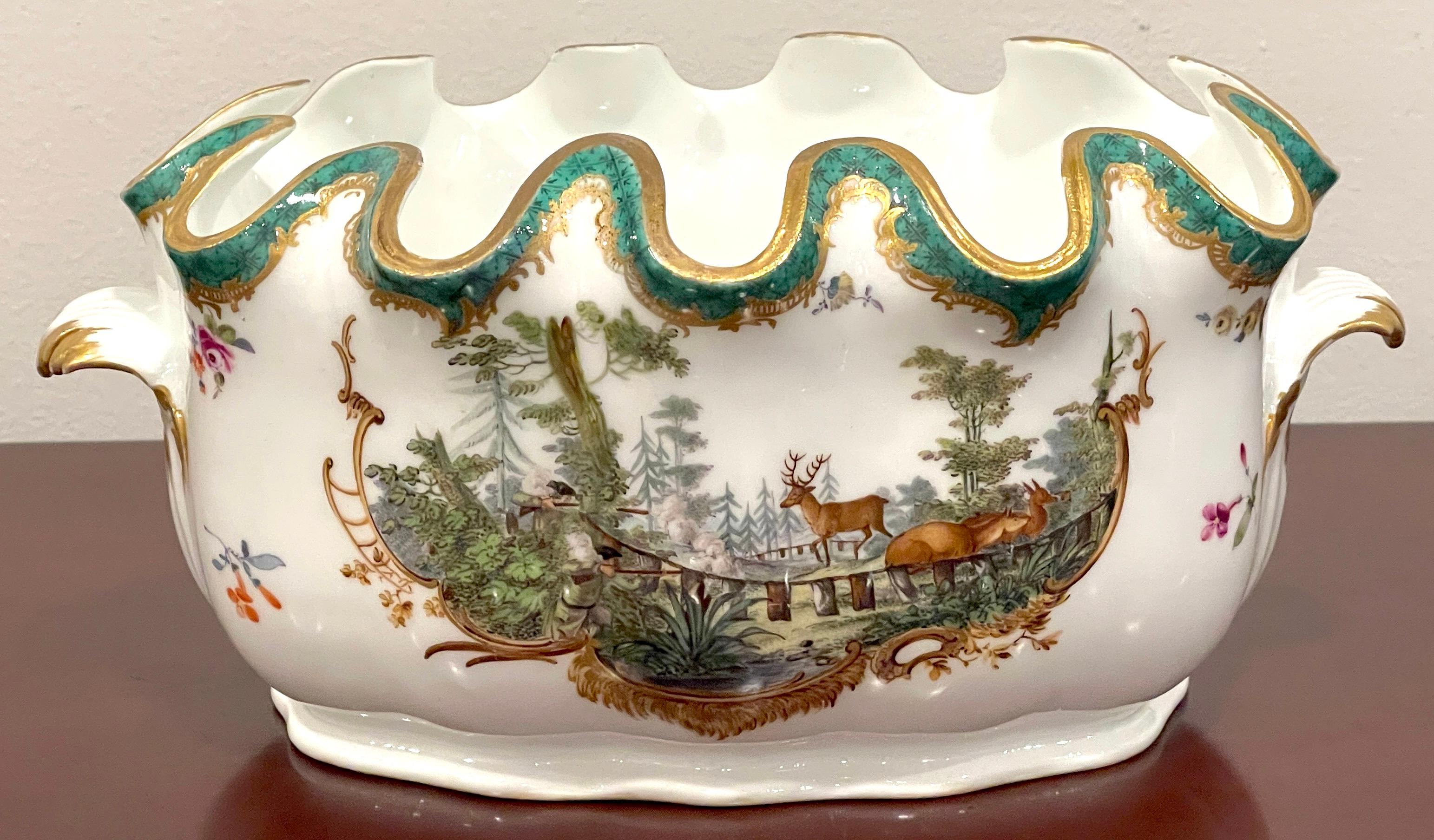 Porcelain Meissen Marcolini Period Monteith Bowl, Equestrian Hunt Motif