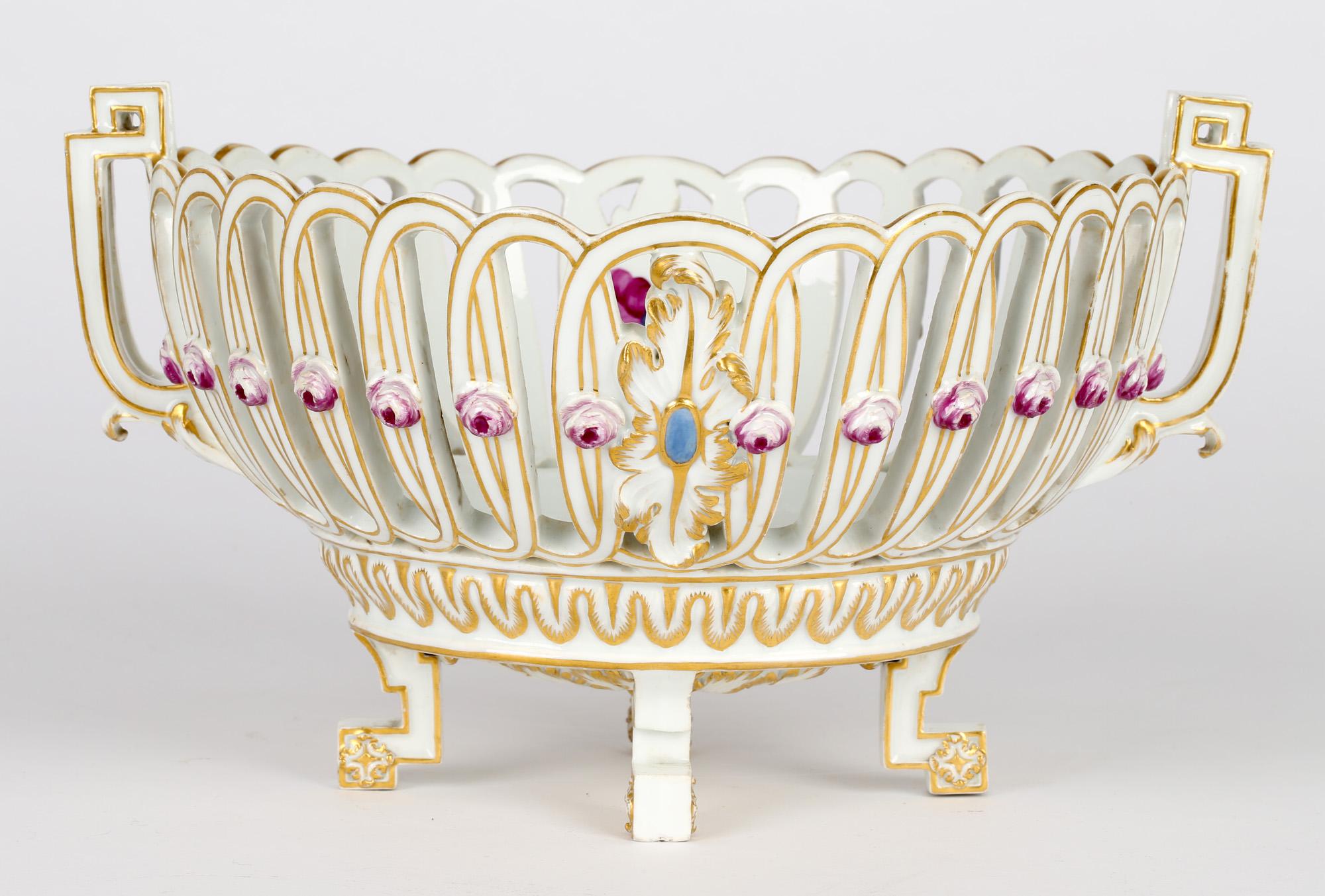 Meissen Marcolini Period Porcelain Twin Handled Painted Fruit Basket For Sale 1