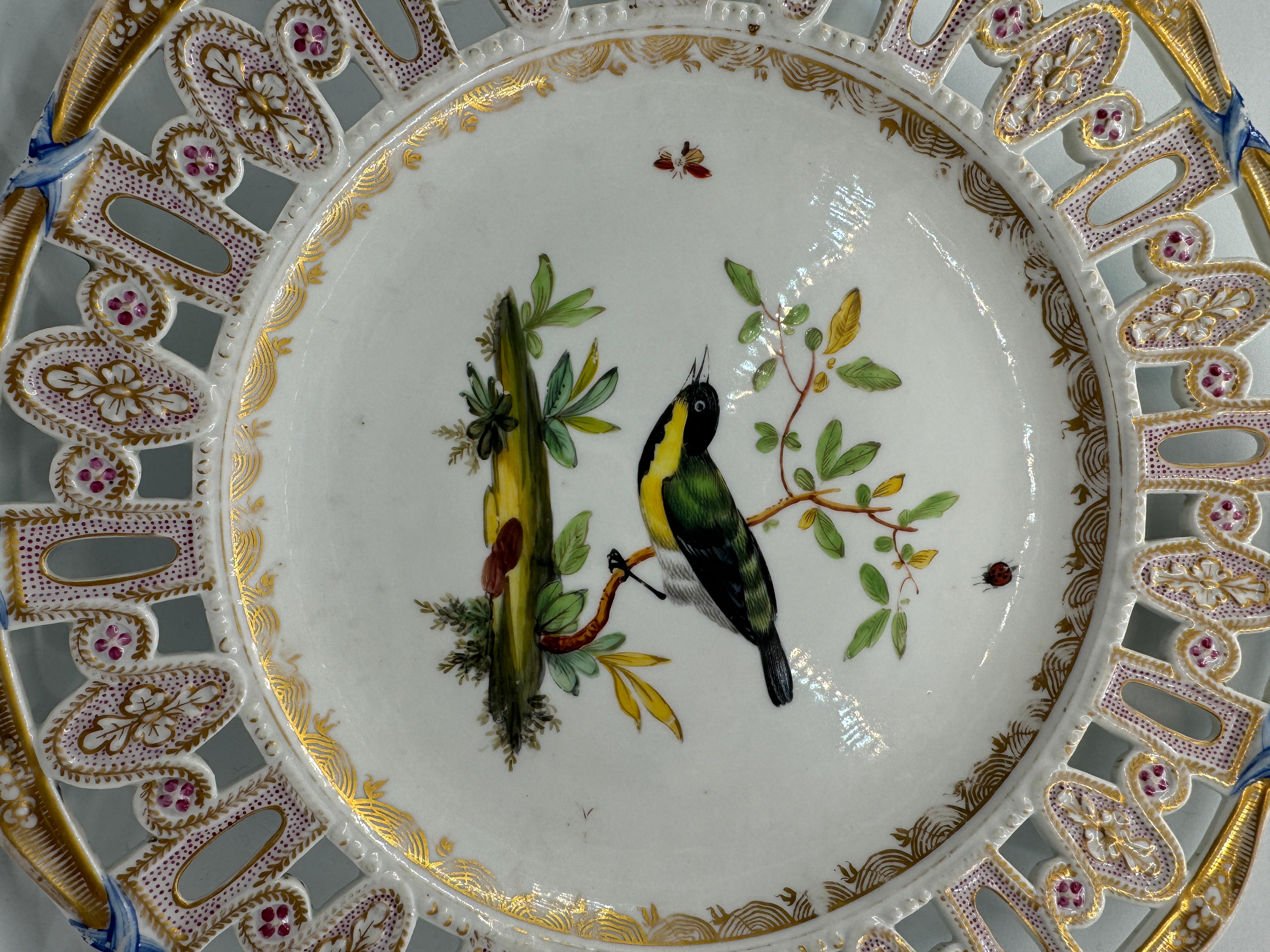 Meissen Marcolini Reticulated Plate with Bird and Insect Decoration, dating from the Marcolini period (1774–1814).