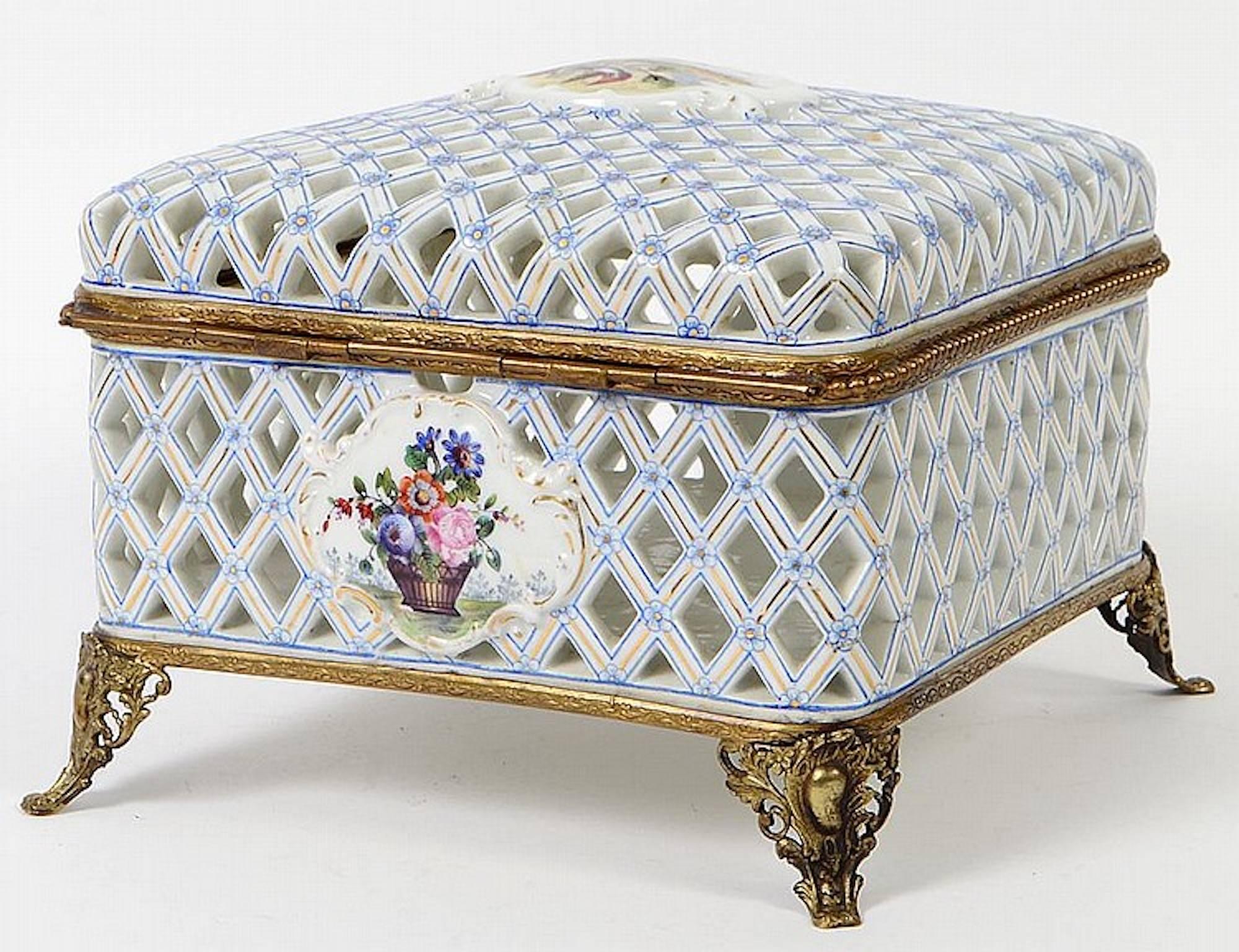 German Meissen Marcolini Reticulated Porcelain Covered Box