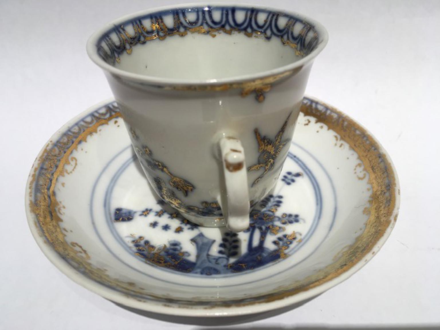 Austrian Meissen Mid-18th Century Porcelain Cup with Dish White Blue and Gold For Sale