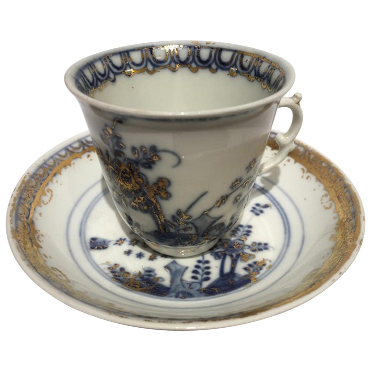 Meissen Mid-18th Century Porcelain Cup with Dish White Blue and Gold