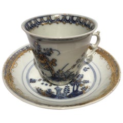 Antique Meissen Mid-18th Century Porcelain Cup with Dish White Blue and Gold