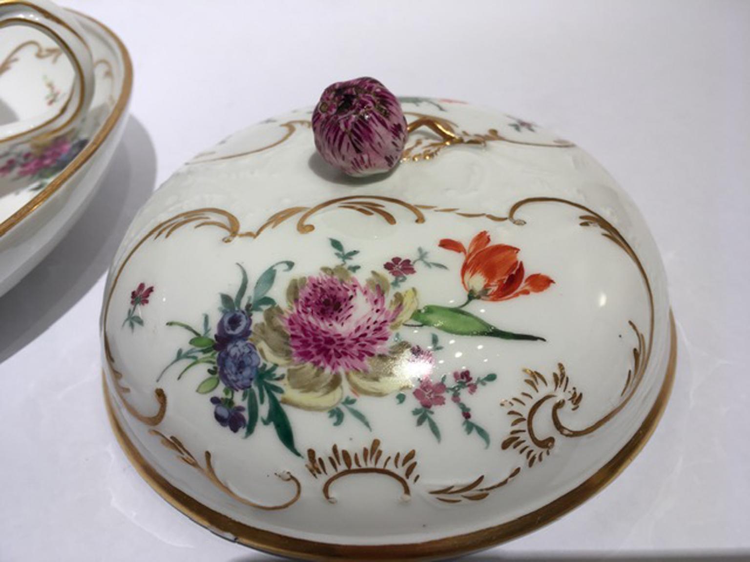 19th Century Meissen Mid-19thCentury Golden Porcelain Covered Cup Multicolors Flower Drawings For Sale