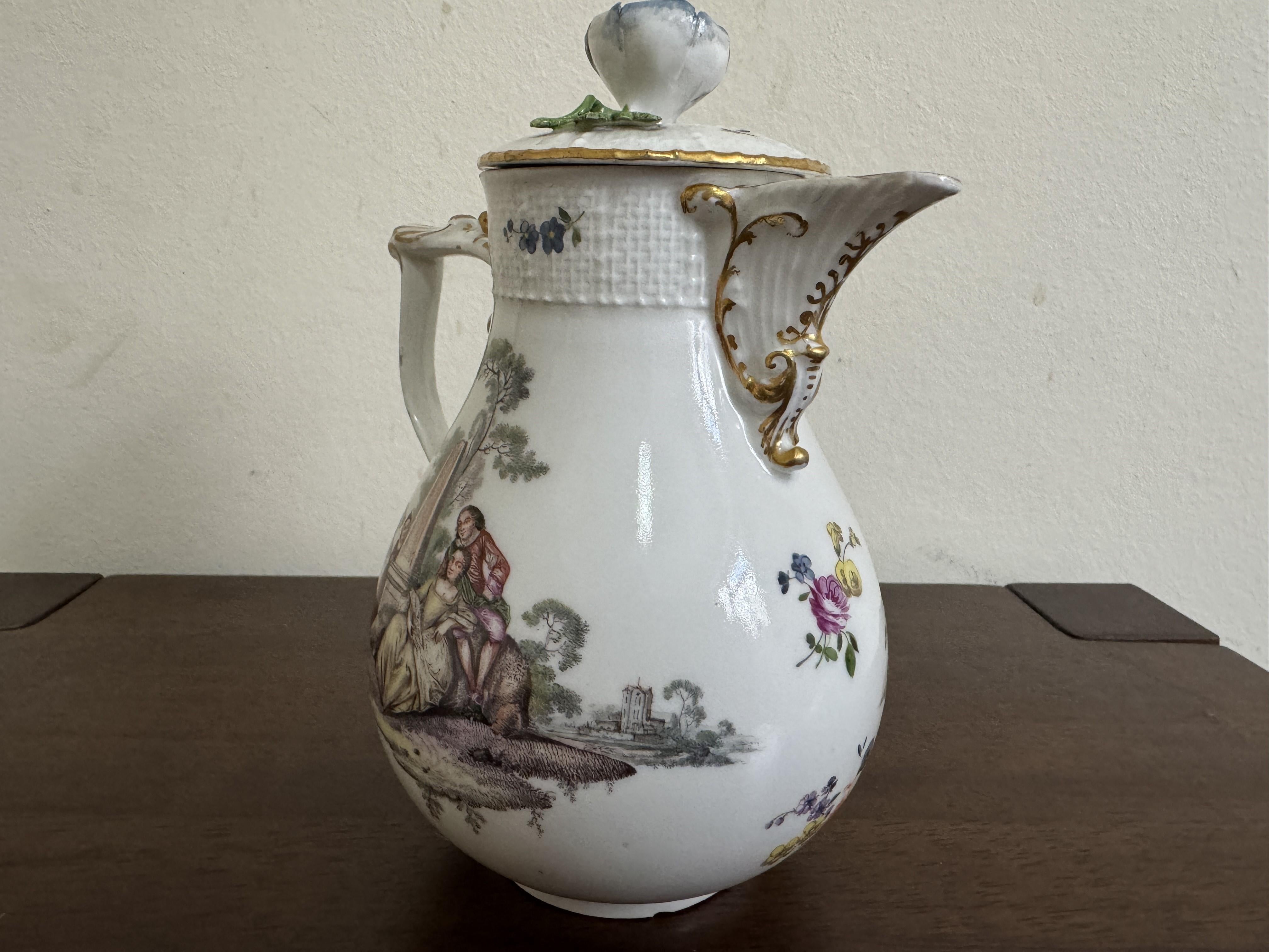 German Meissen milk jug and cover, circa 1760 For Sale