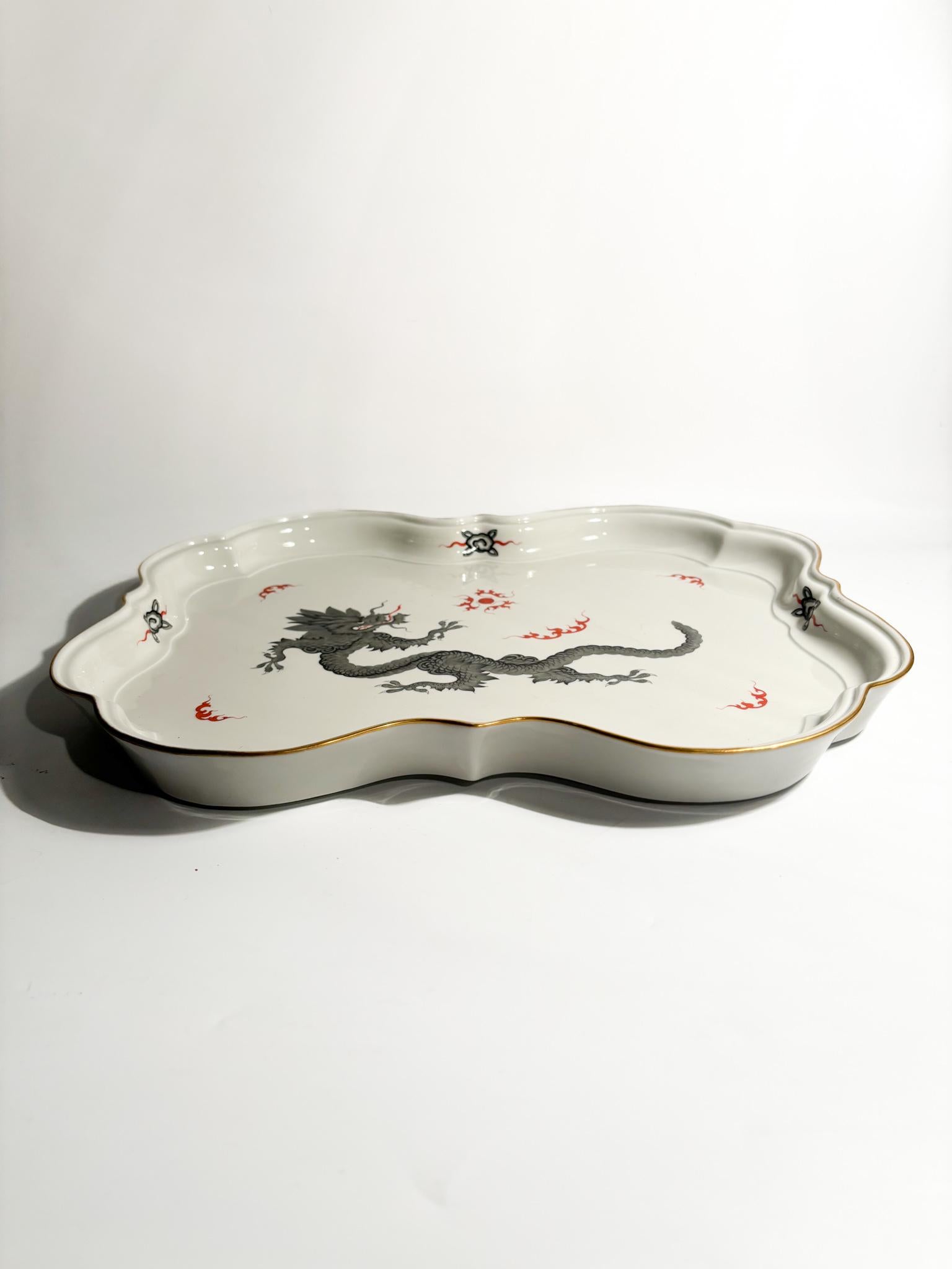 Mid-Century Modern Meissen Ming Dragon Black Porcelain Tray from the 1980s