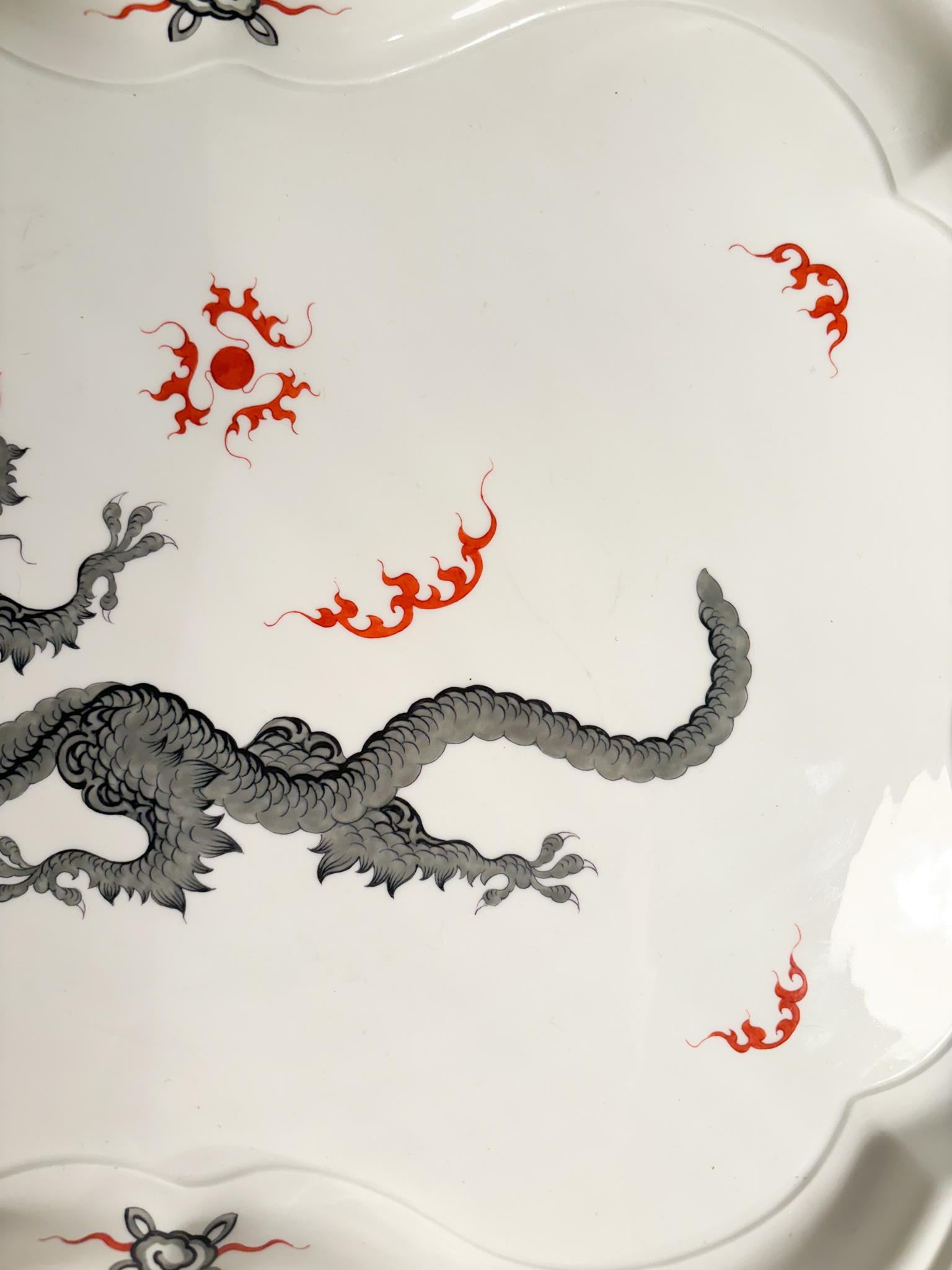 Meissen Ming Dragon Black Porcelain Tray from the 1980s 1