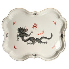 Vintage Meissen Ming Dragon Black Porcelain Tray from the 1980s