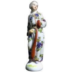 Meissen Miniature Figure, Man in Gown with Pipe, Probably a Pipe Tamper