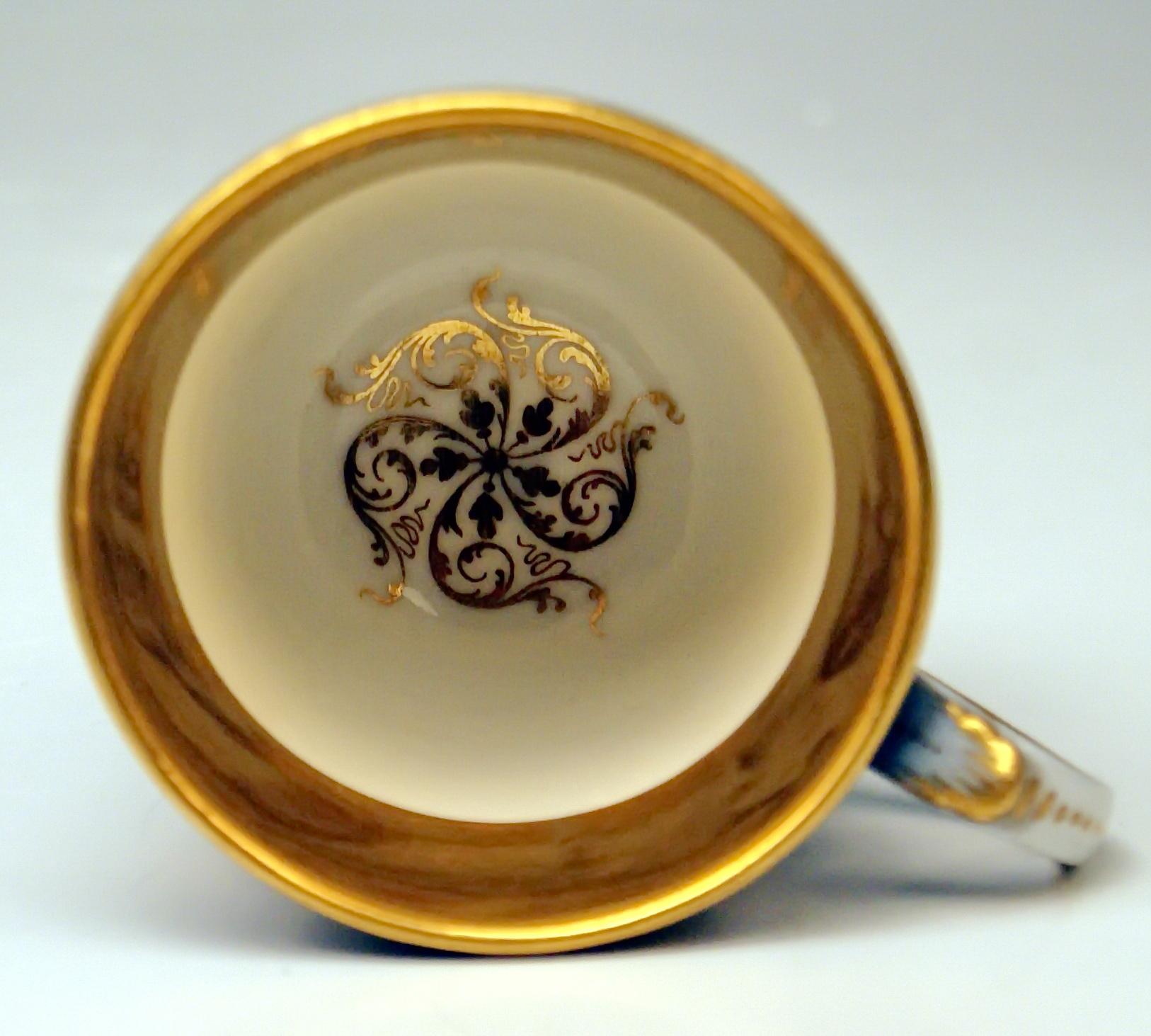 Meissen Mocha Cup Saucer City View Dresden Germany Flower Paintings c. 1870 In Excellent Condition In Vienna, AT