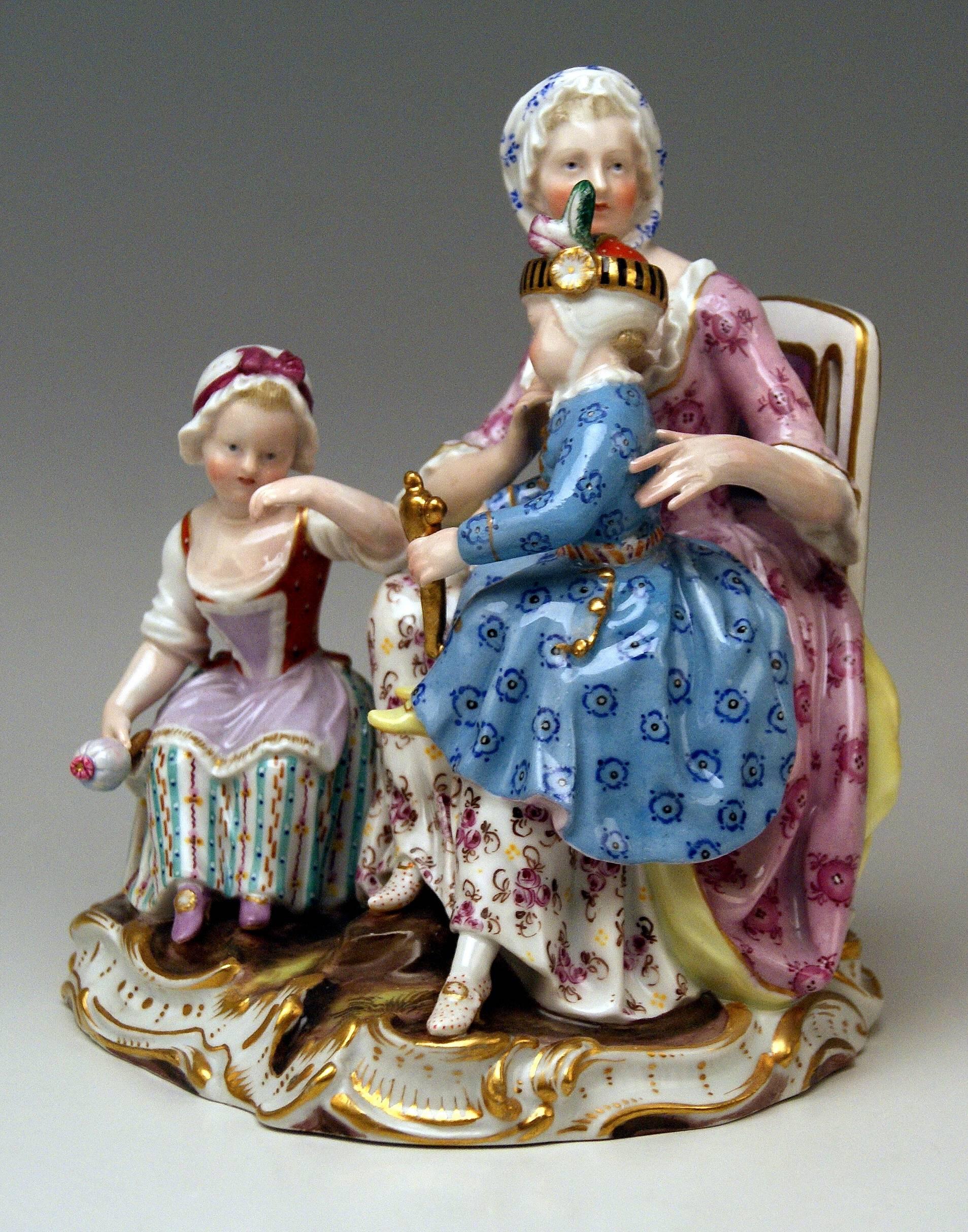 Rococo Meissen Mother Two Children Model 2379 by Johann Joachim Kaendler, circa 1870