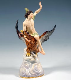 Meissen Mythological Figurine, Ganymede On Cloud Base, Kaendler, Circa 1860