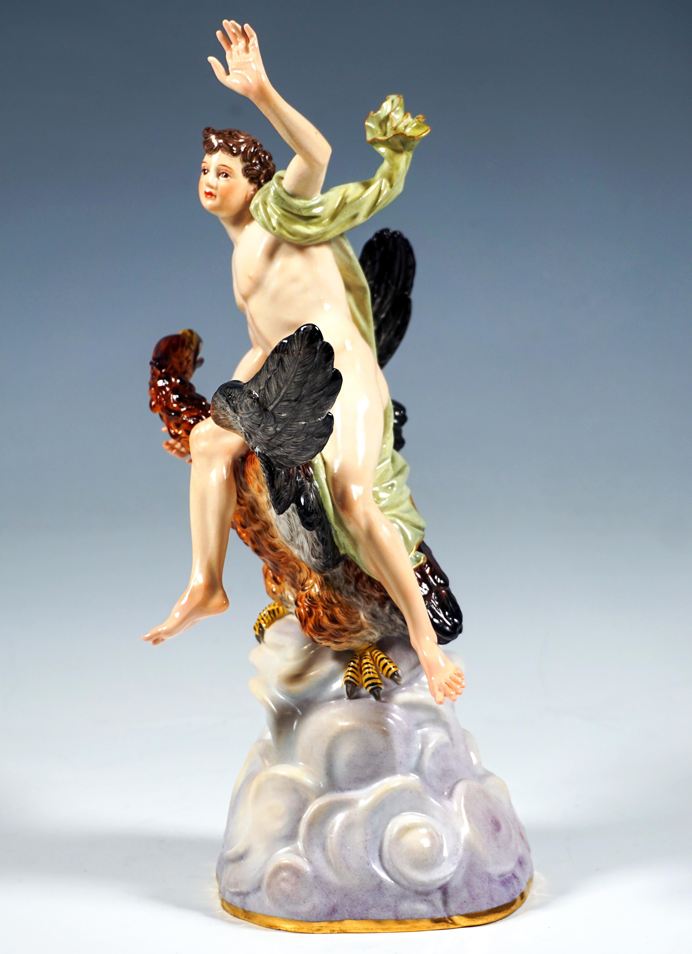 Figurilla mitológica de Meissen, Ganímedes sobre base de nubes, Kaendler, circa 1860 Hecho a mano en venta