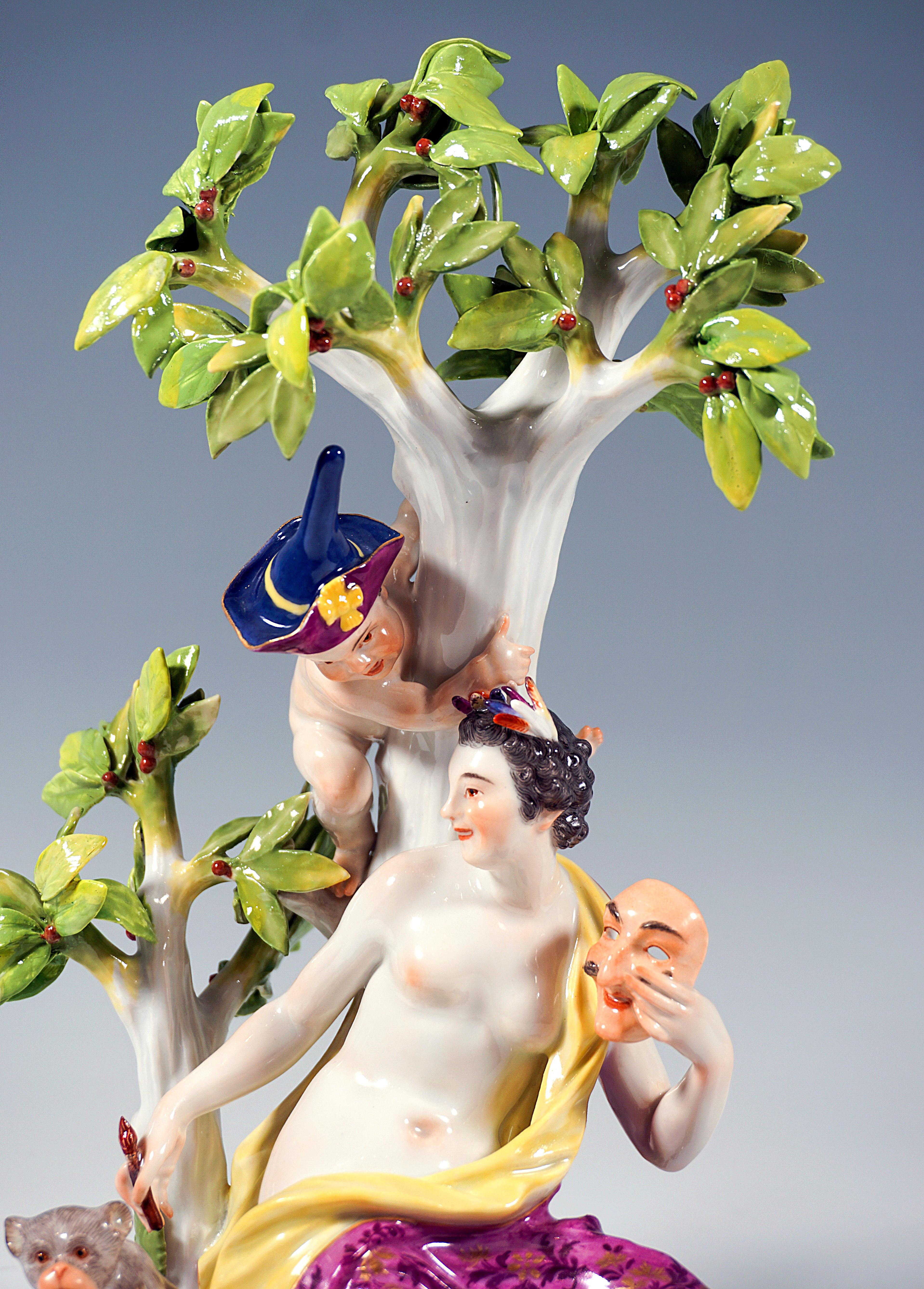 Hand-Crafted Meissen Mythological Group 'Thalia With Tree', by J.J. Kaendler, Germany, c 1900 For Sale
