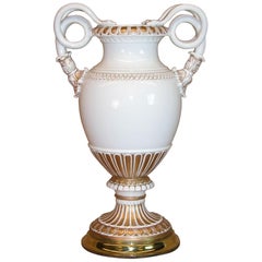 Meissen Neoclassical Style Porcelain Vase with Snake Handles, circa 1870
